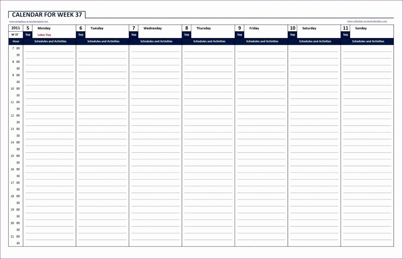 004 Template Ideas Excel Hour Weekly Calendar Schedule