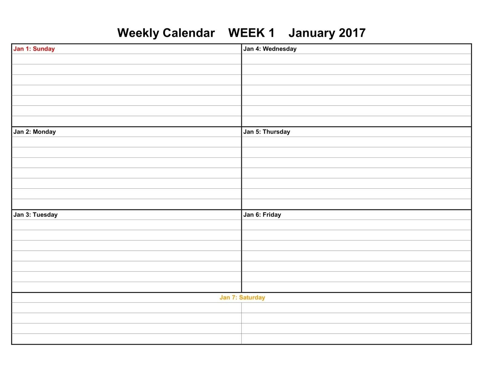 005 Template Ideas Weekly Calendar Sensational 2017