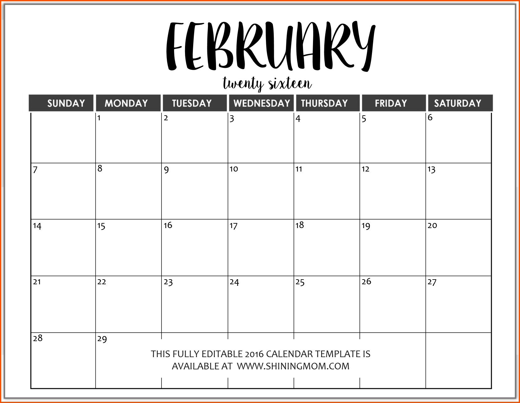 February Calendar Word