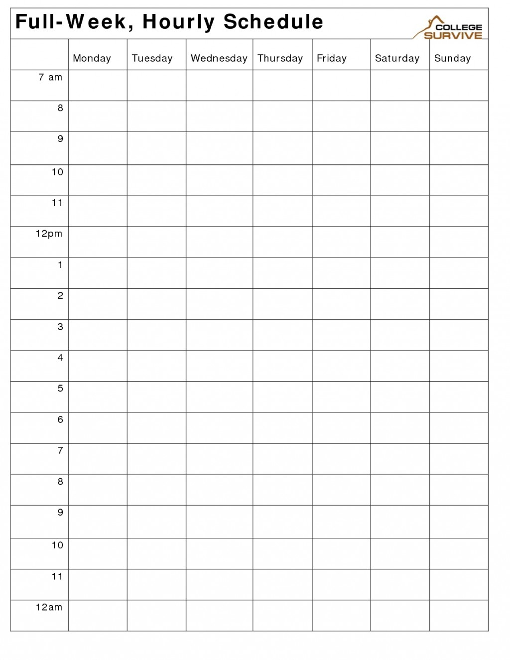 009 Weekly Calendar Template With Times One Week Excel