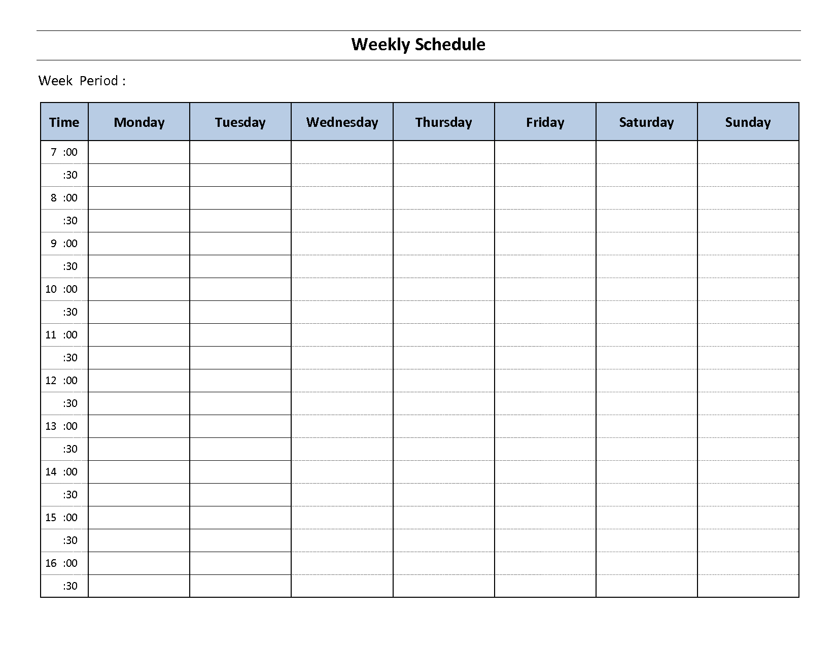 012 Template Ideas One Week Schedule For The Excellent