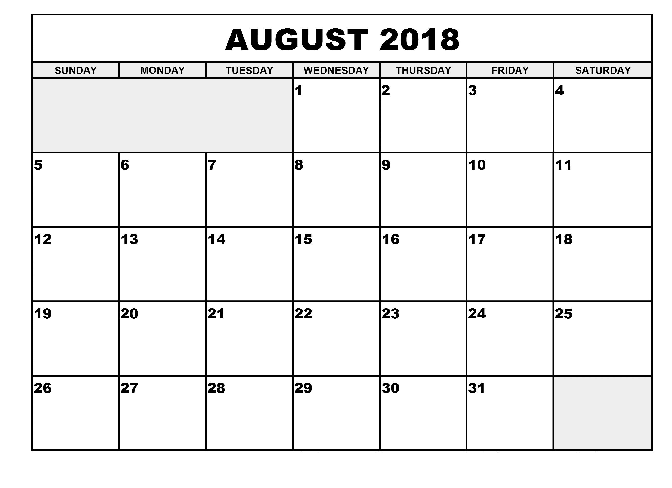 018 Monthly Schedule Template Free Printable Calendar August