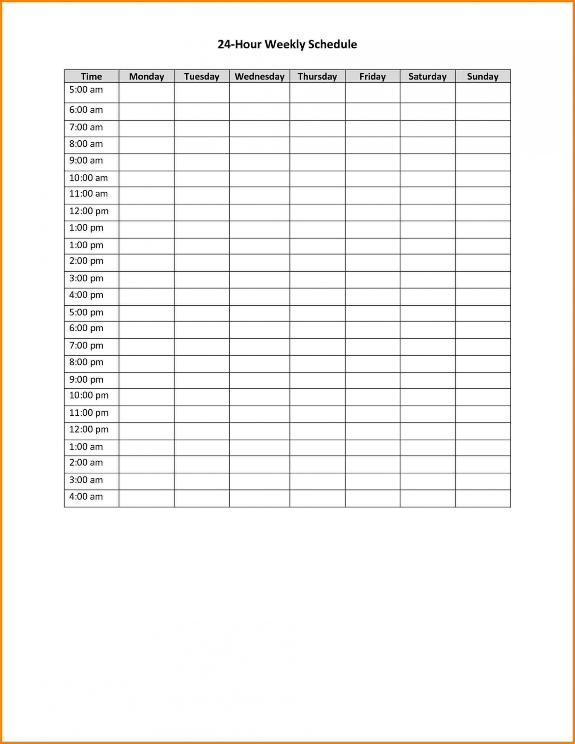 021 Hr Schedule Template Hour Week Calendar With Hours Maths