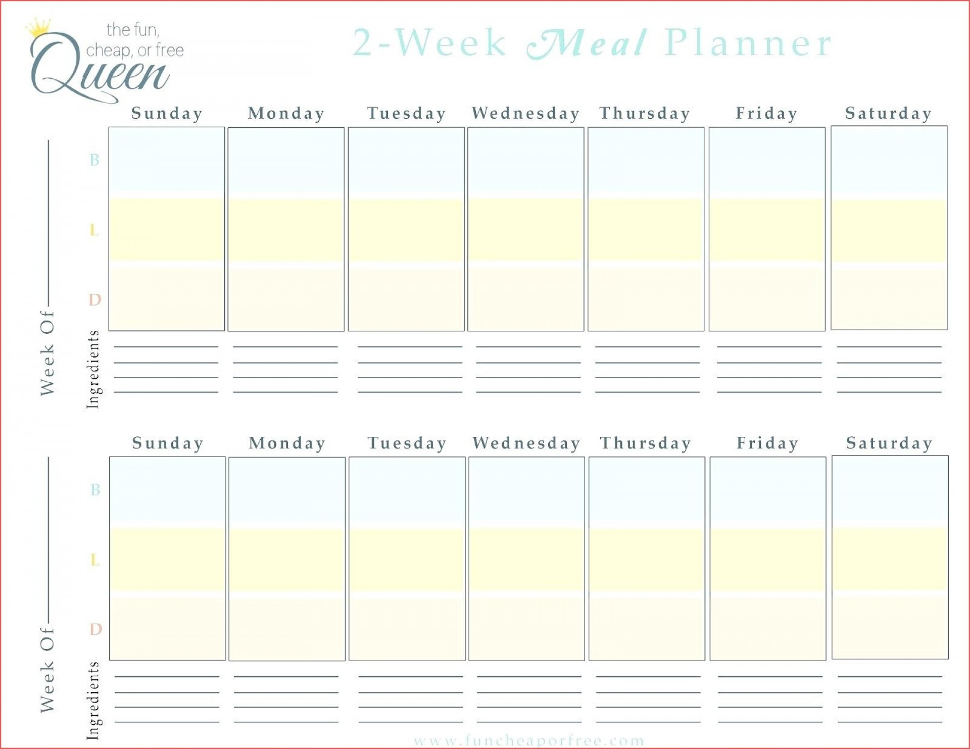 022 Two Week Calendar Template Free Printable Blank