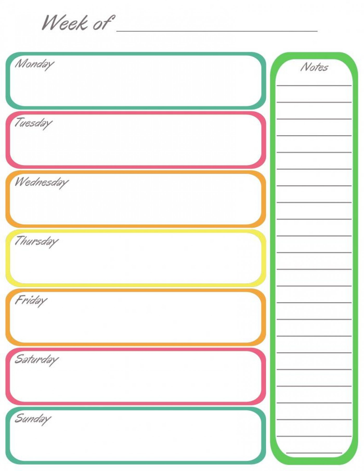 One Week Calendar Free Printable Pdf