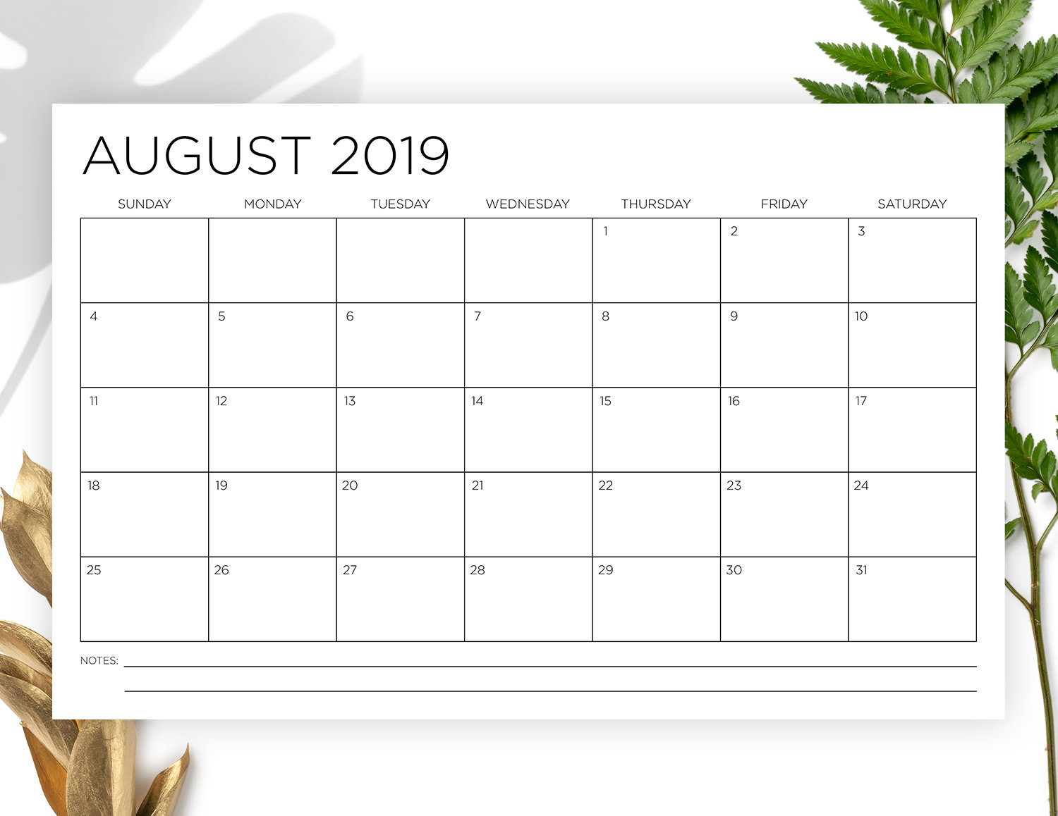 11 X 17 Inch 2019-2020 Calendar Template | Instant Download | Thin Sans  Serif Type Monthly Printable Minimal Wall Calender | Print Ready