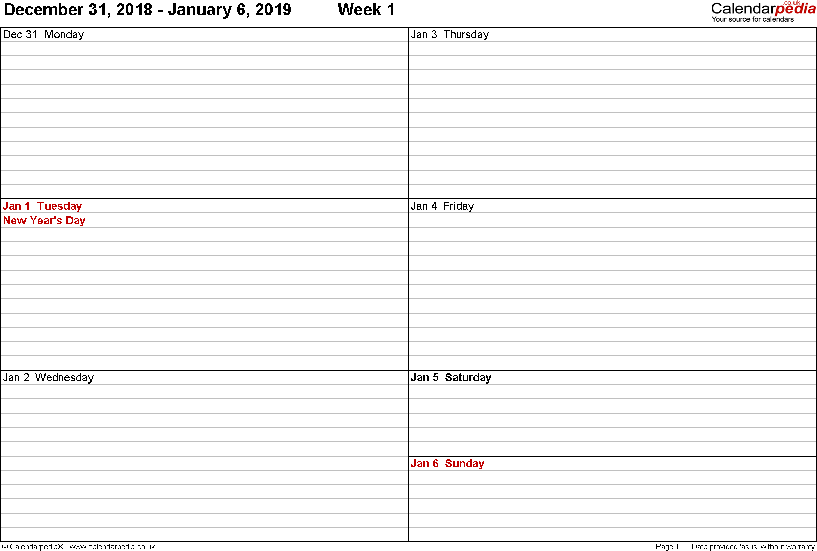 Calendar Week On A Page Calendar Printables Free Templates