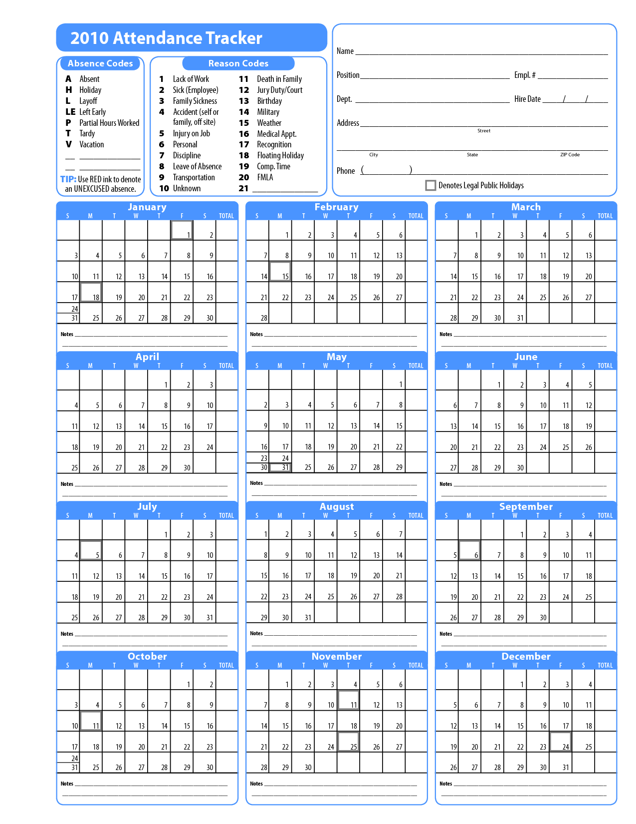 Free Printable Vacation Calendar Employees