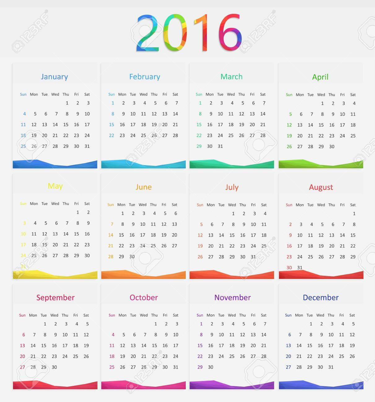 2016 Calendar Illustration. New Year Days