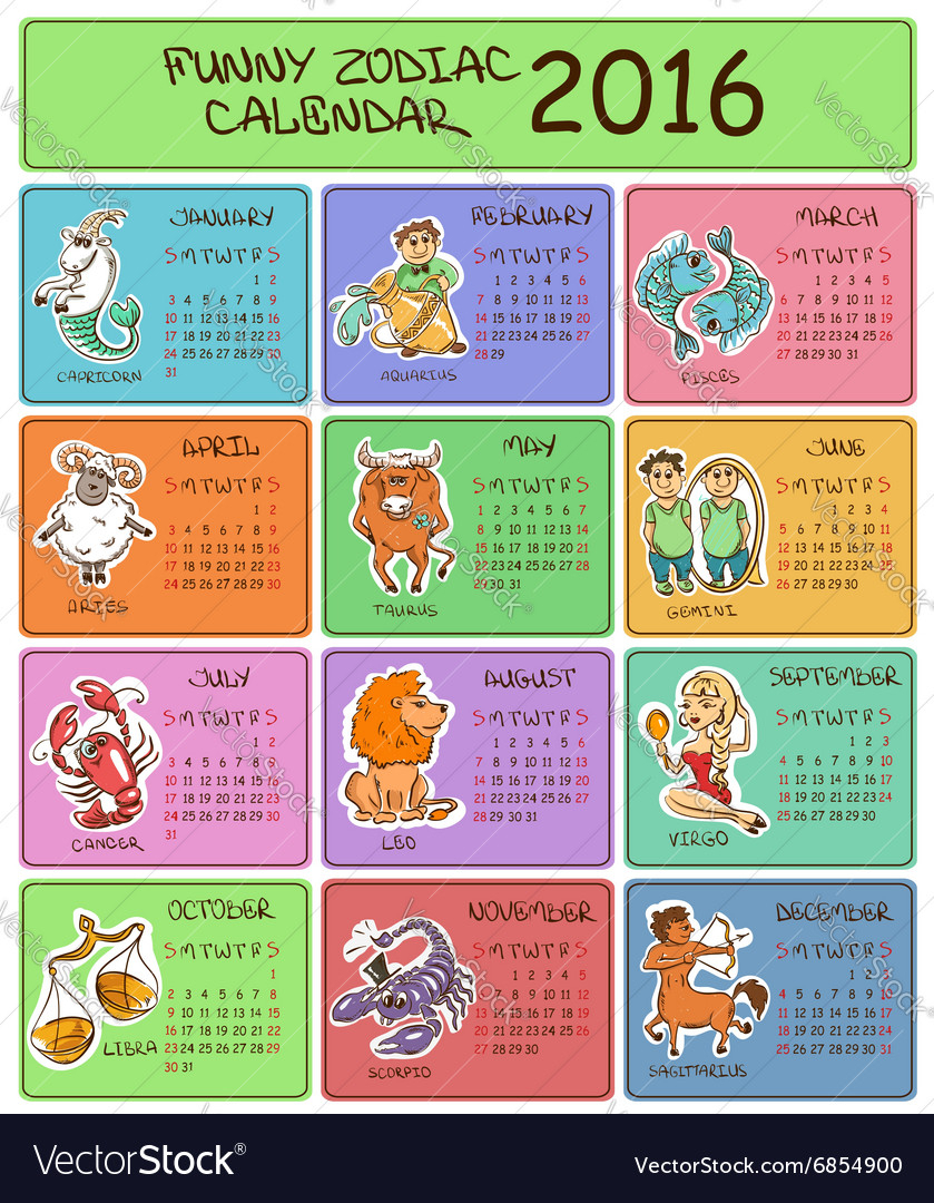 Calendar Of The Zodiac Signs | Calendar Printables Free Templates