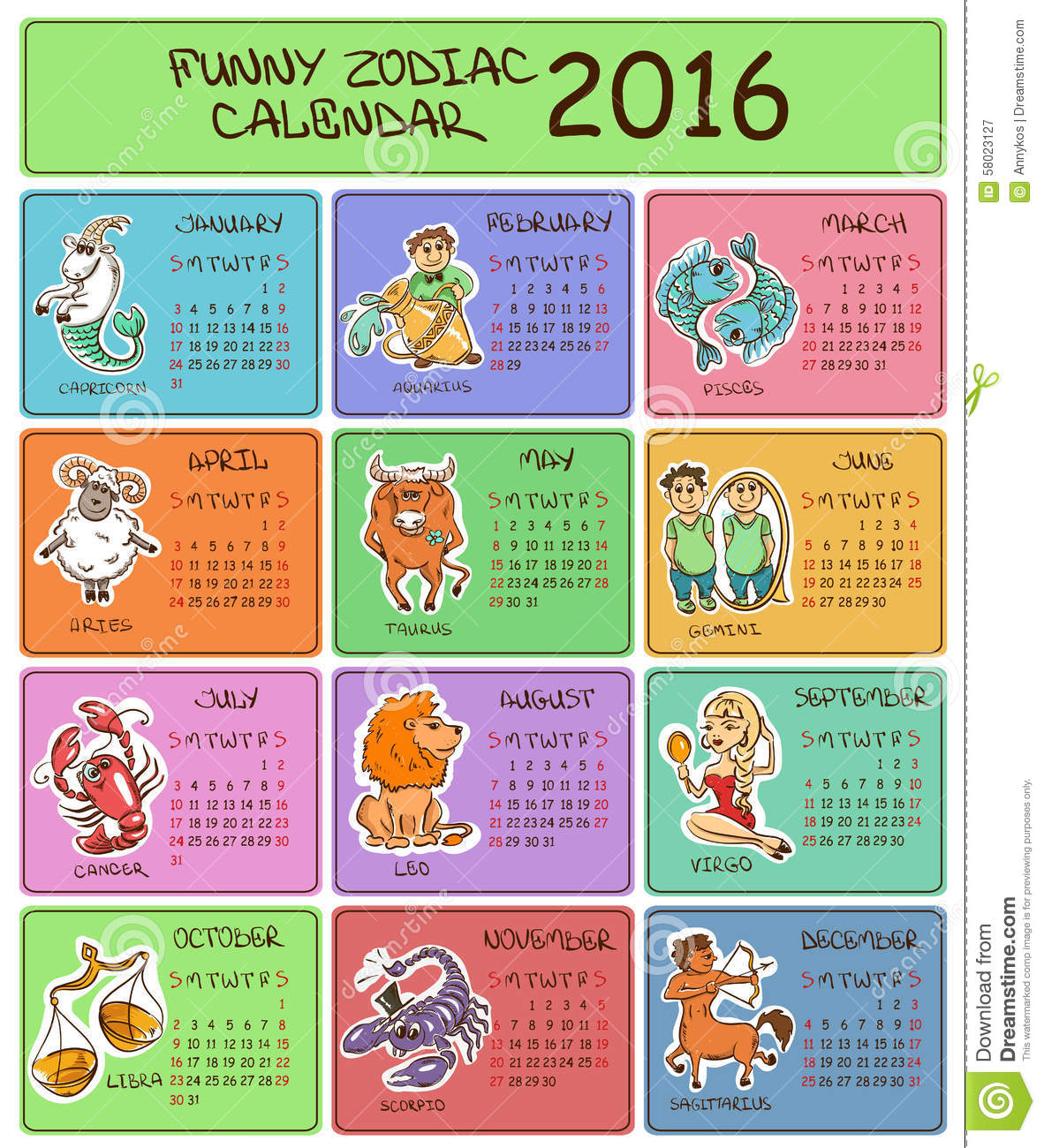 English Calendar Zodiac Signs