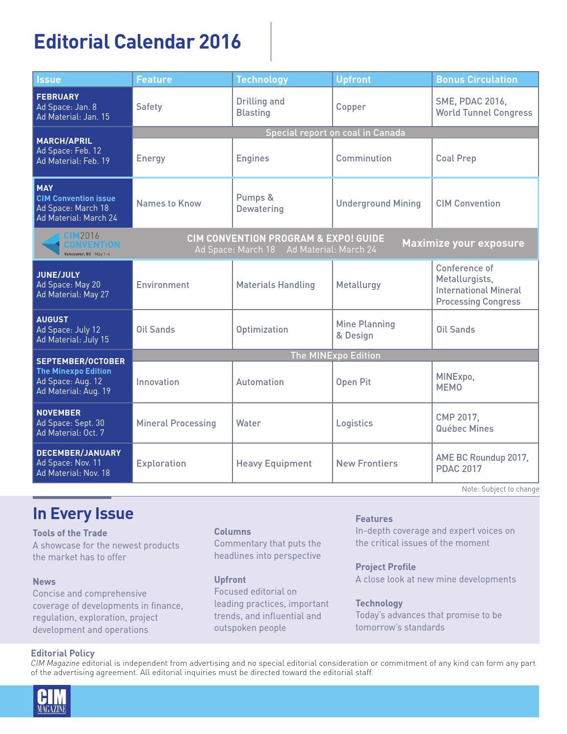 2016 Editorial Calendar &amp; Rate Cardcim-Icm Publications