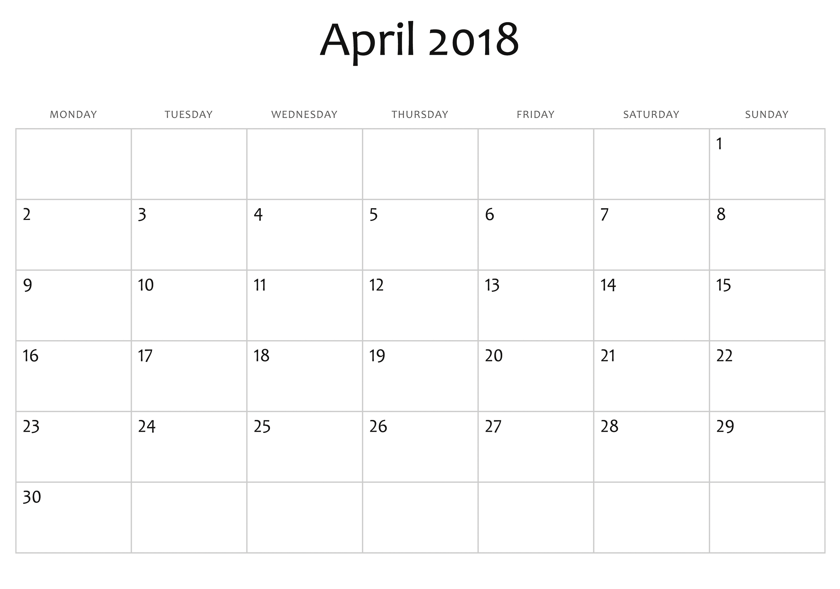 2018 April Blank Calendar Printable | June 2019 Calendar