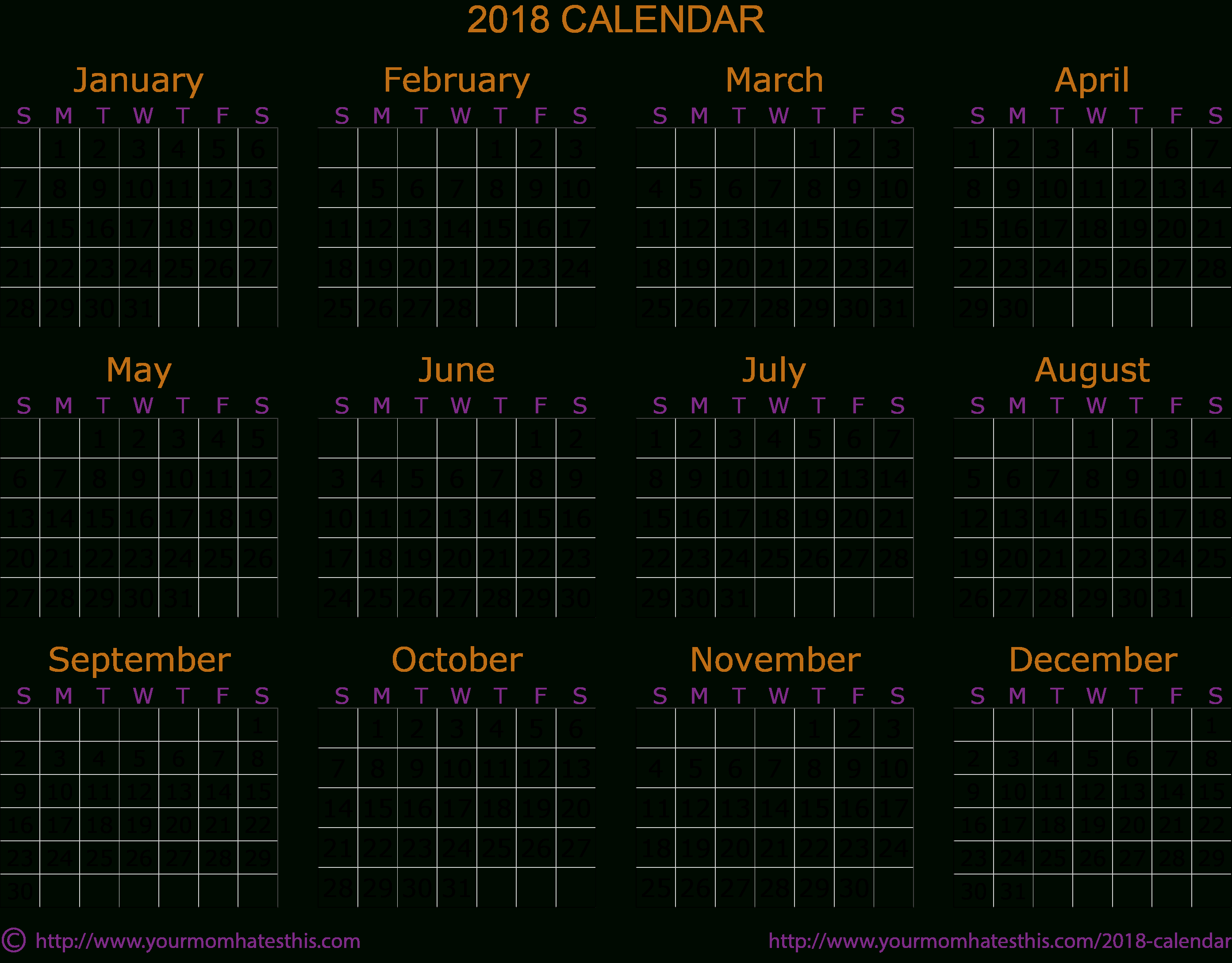 2018 Calendars – Download Quality Calendars