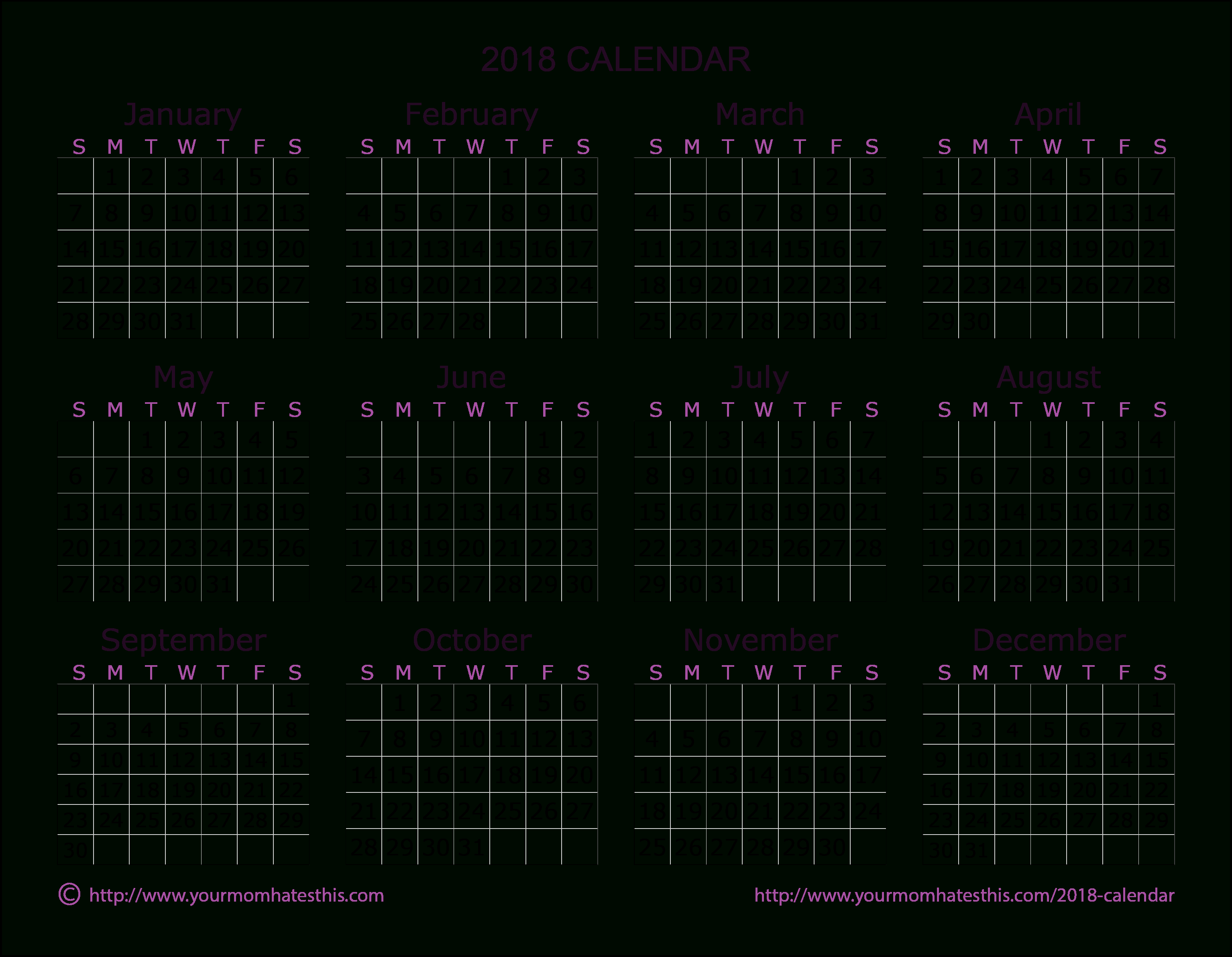 2018 Calendars – Download Quality Calendars