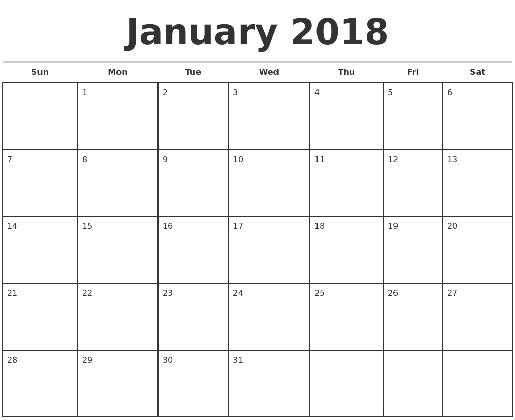 2018 Monthly Calendar - Free Download