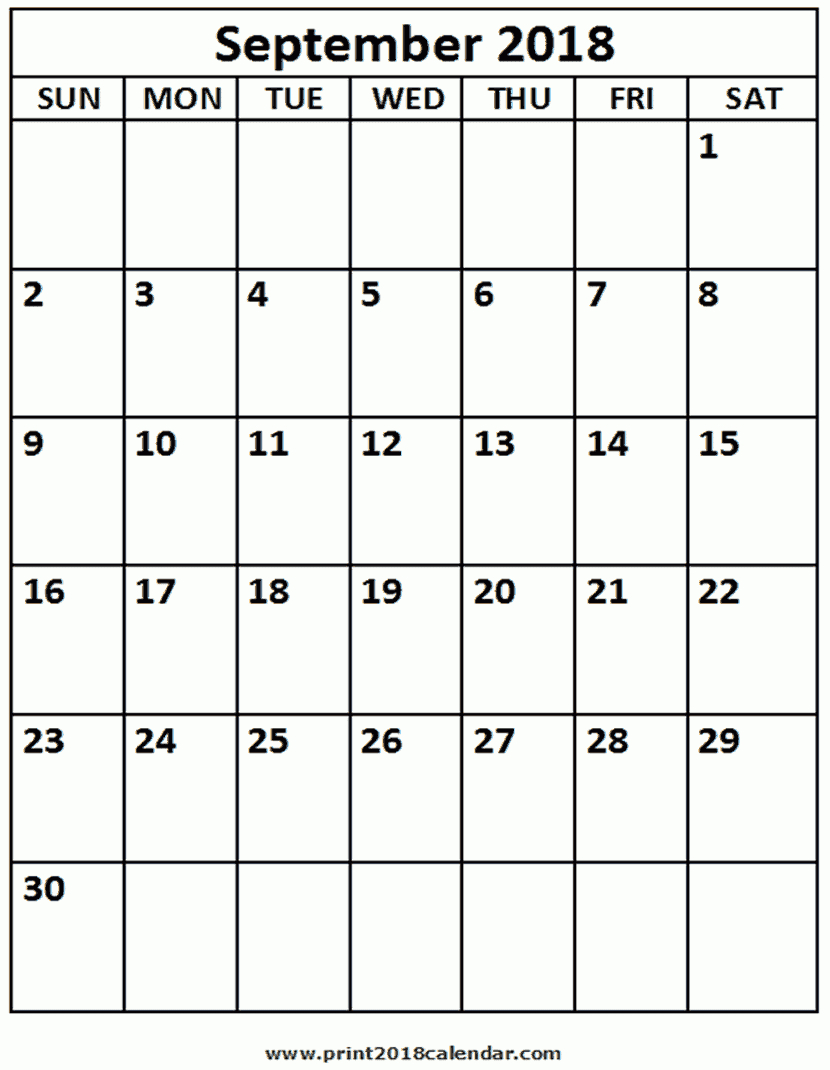 2018 September Calendar Printable