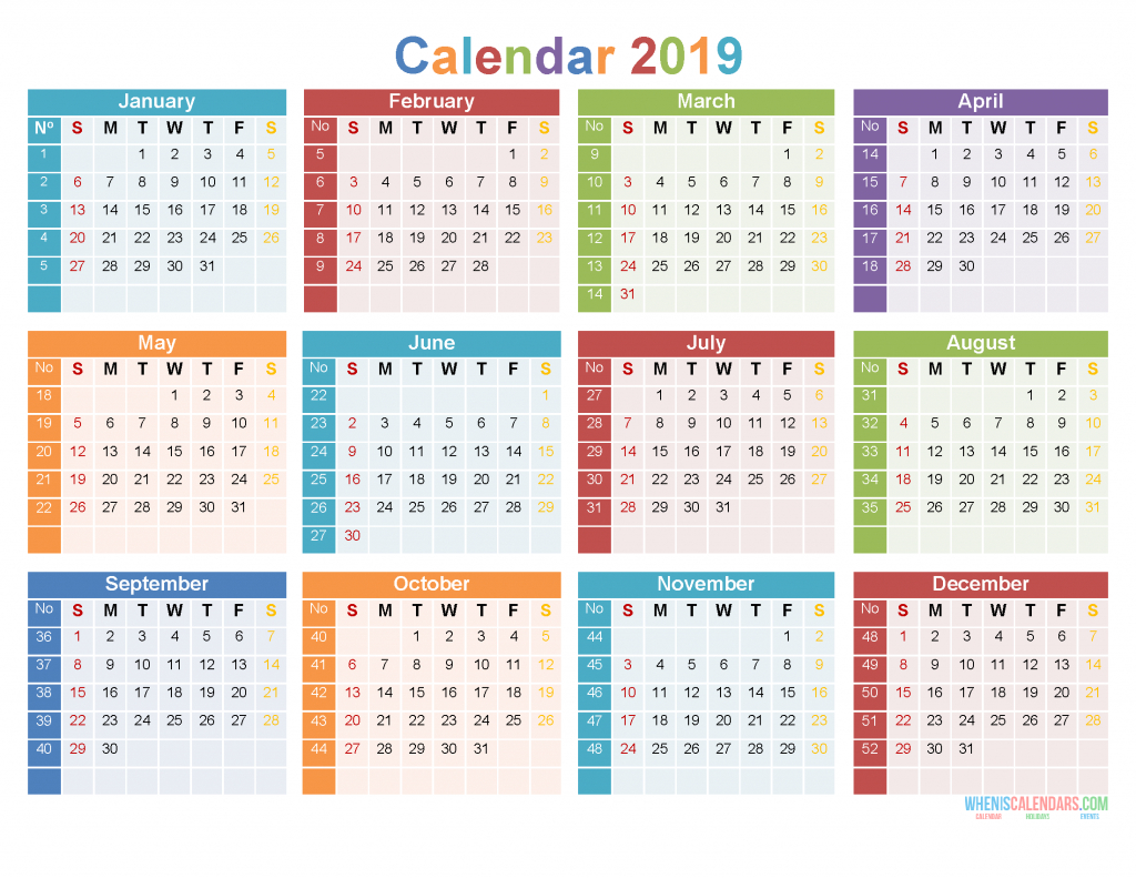 2019 12 Month Calendar Template Large Print Calendar Pdf