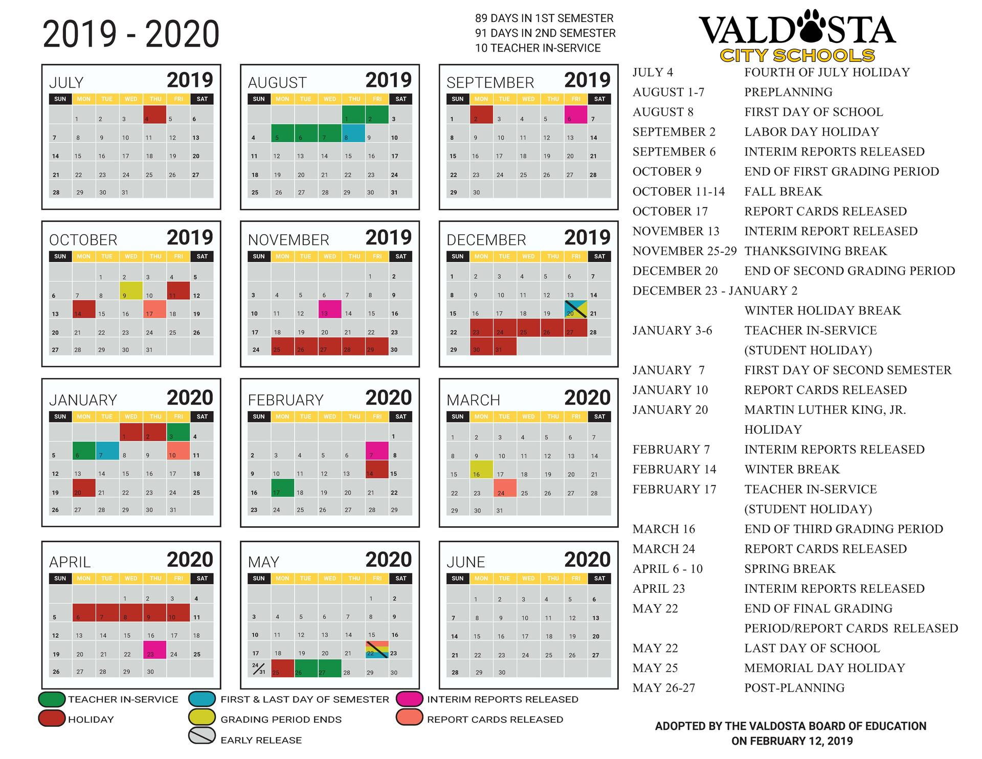 2019 - 2020 Academic Calendar – Student Support Services