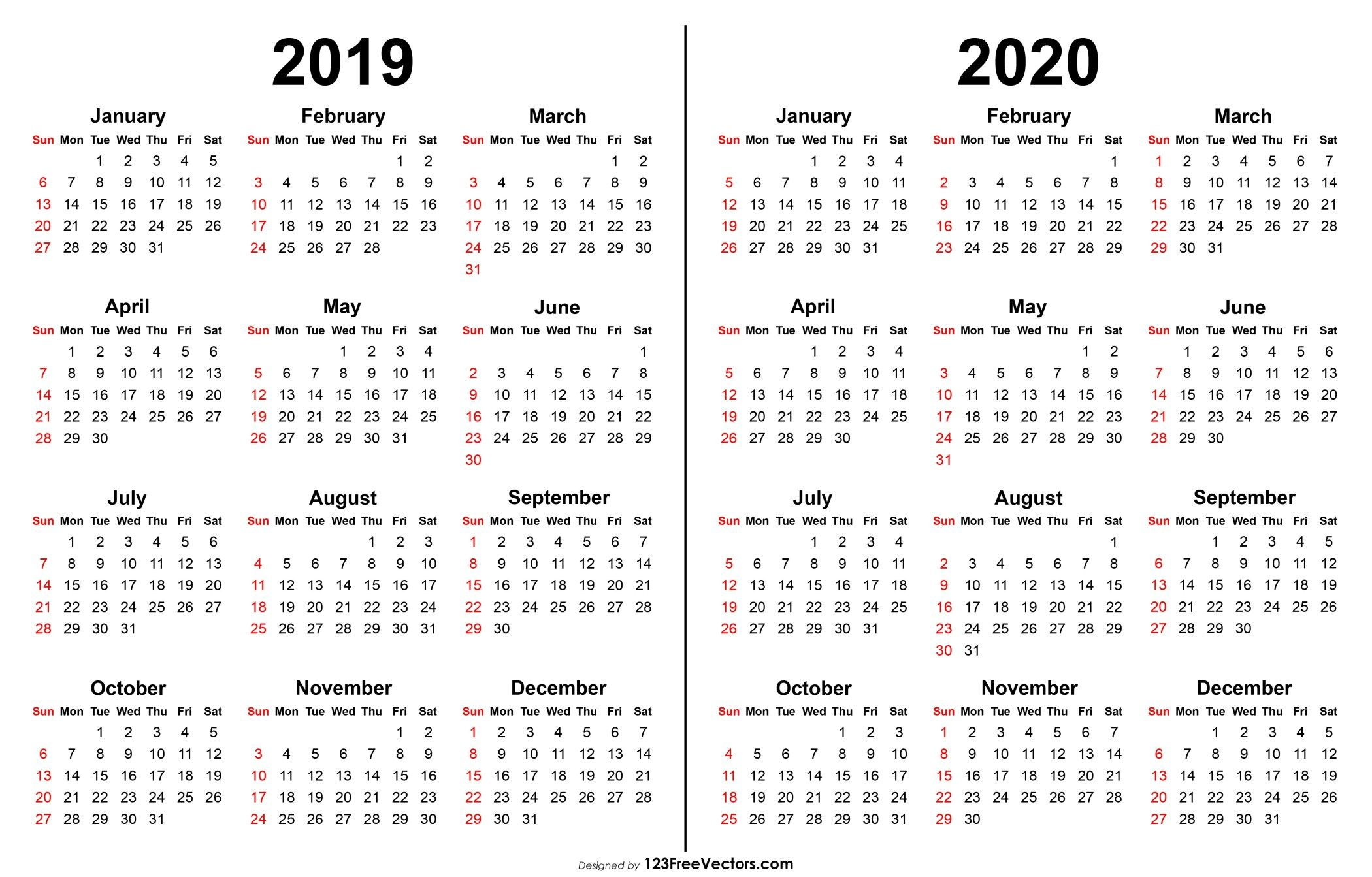 2019 2020 Calendar | Printable Yearly Calendar, Print