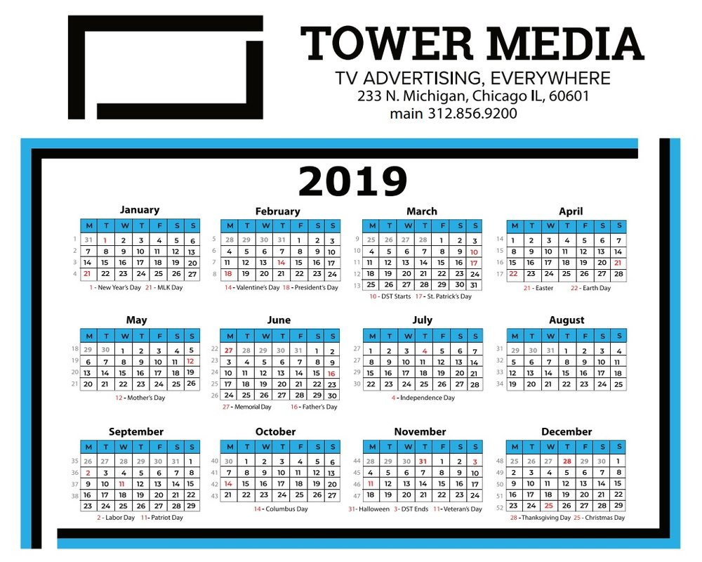 2019 Broadcast Calendar — Your Ad On Tv - Tower Media