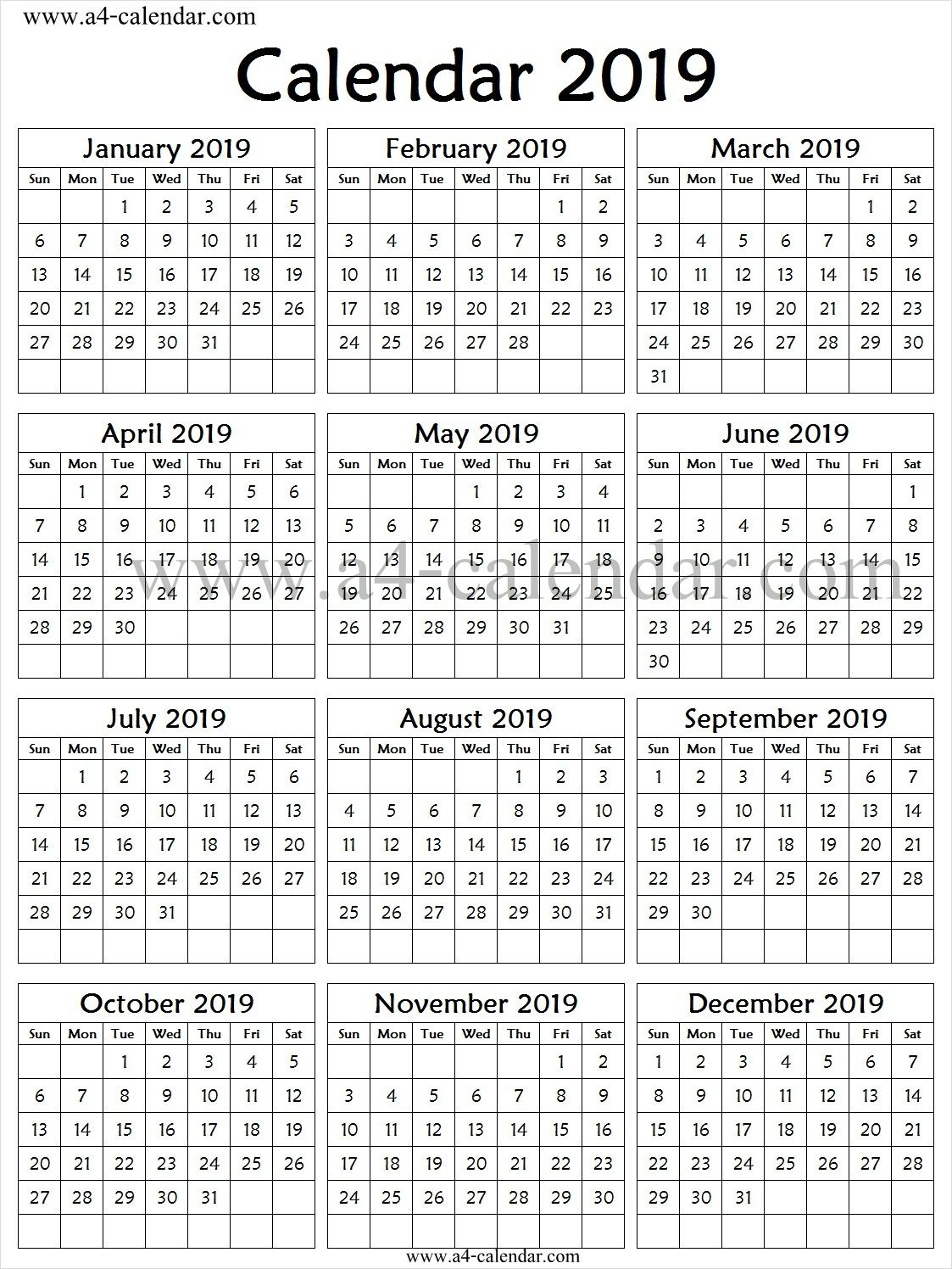 2019 Calendar One Page Vertical | 2019 Calendar, First Page