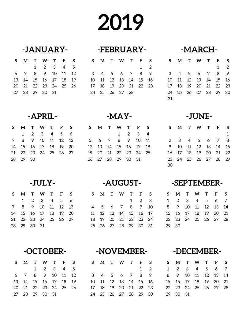 2019-Desk-Calendar-One-Page | Планировщики | Календарь Для