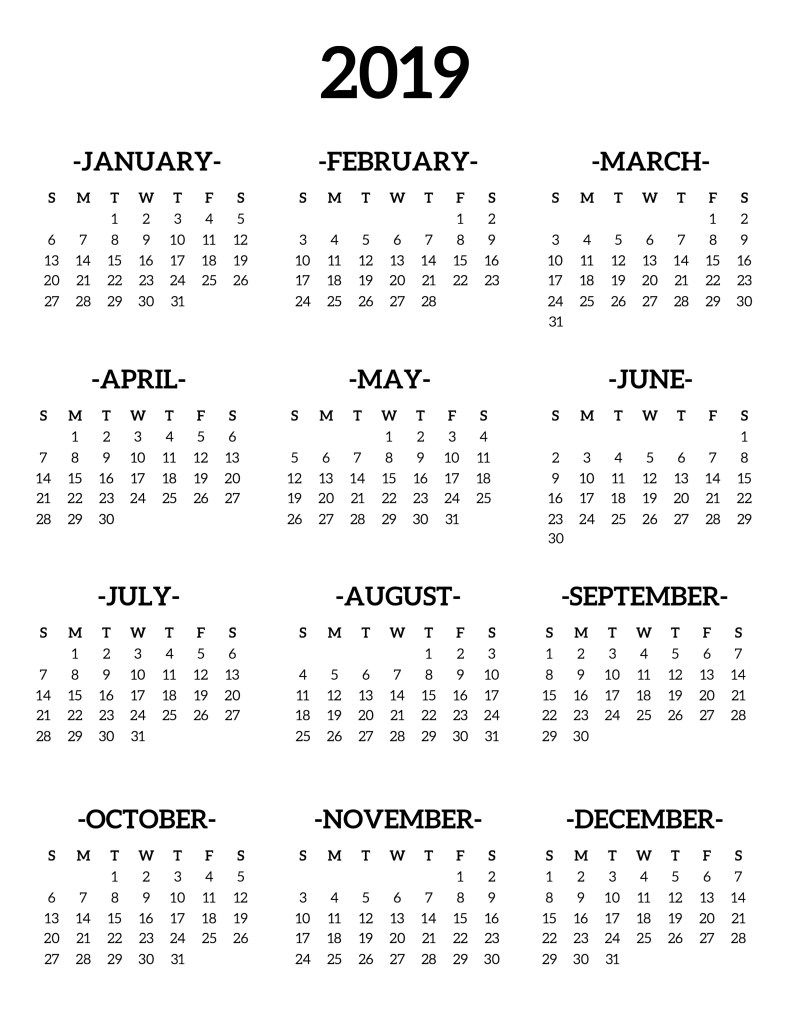 Year Calendar In One Page