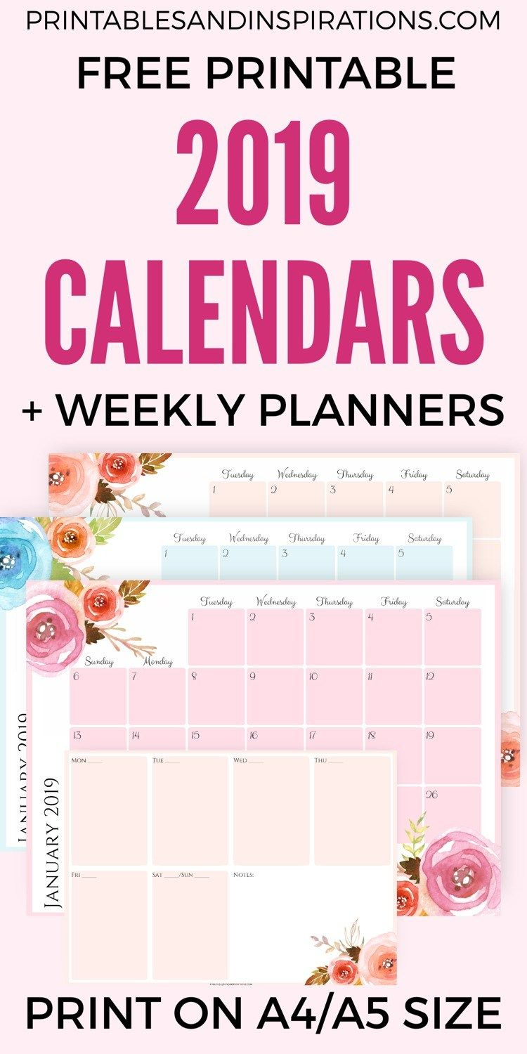 2019 Horizontal Calendar + Weekly Planner | Monthly Planner