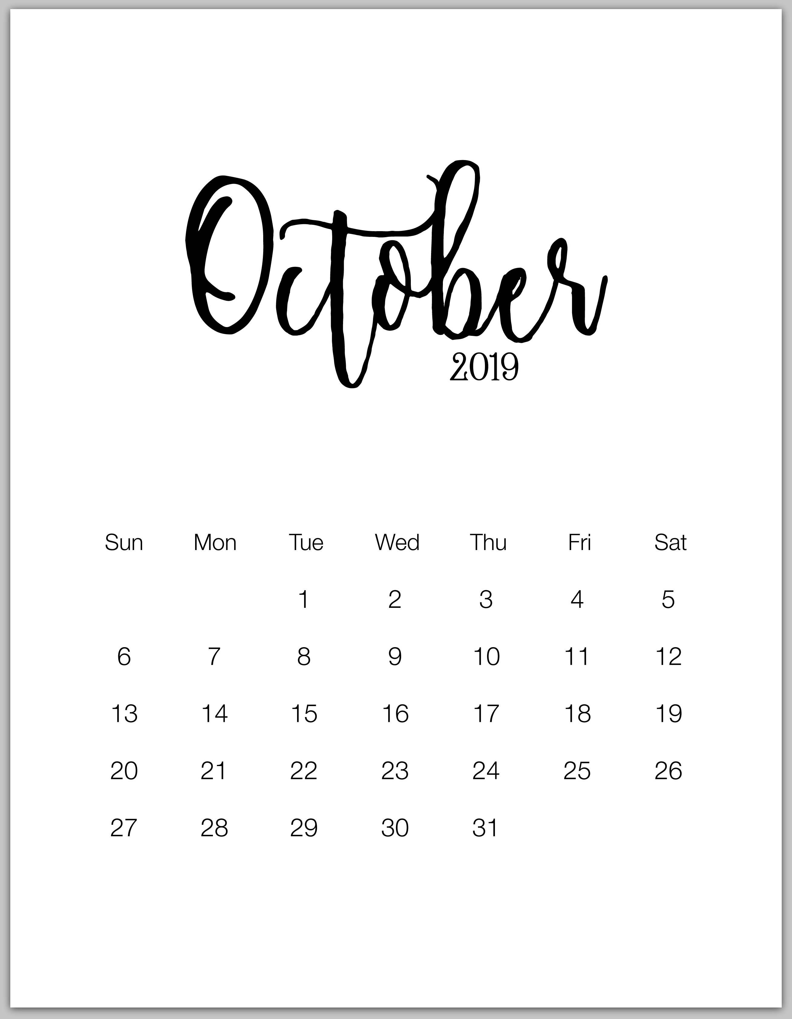 2019 Minimalist Printable Calendar From January To December