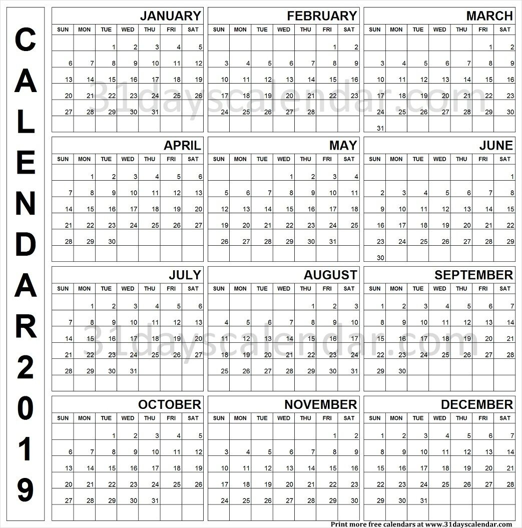 A Year Calendar On One Page