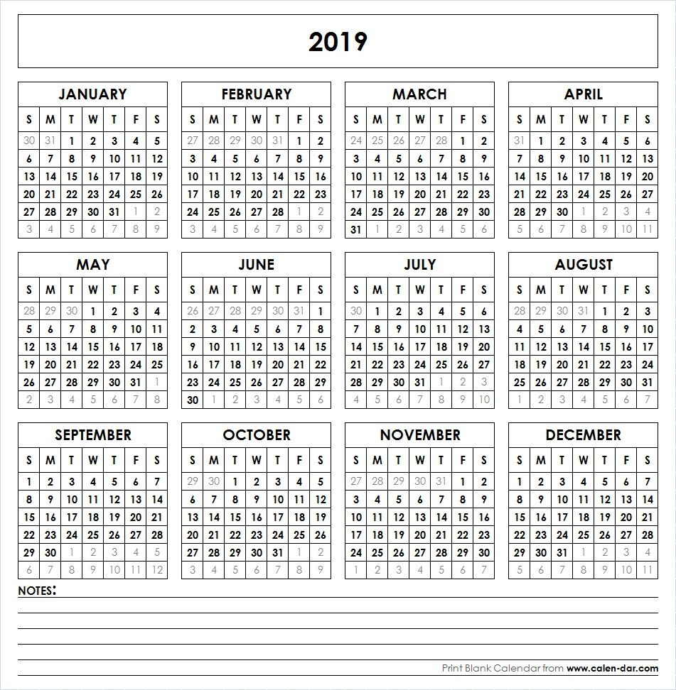 2019 Printable Calendar | Yearly Calendar Template, Calendar