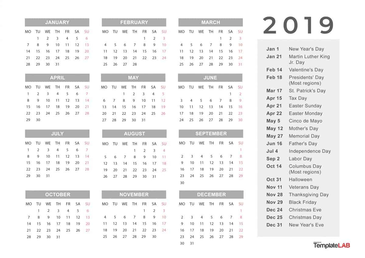 2019 Printable Calendars [Monthly, With Holidays, Yearly] ᐅ