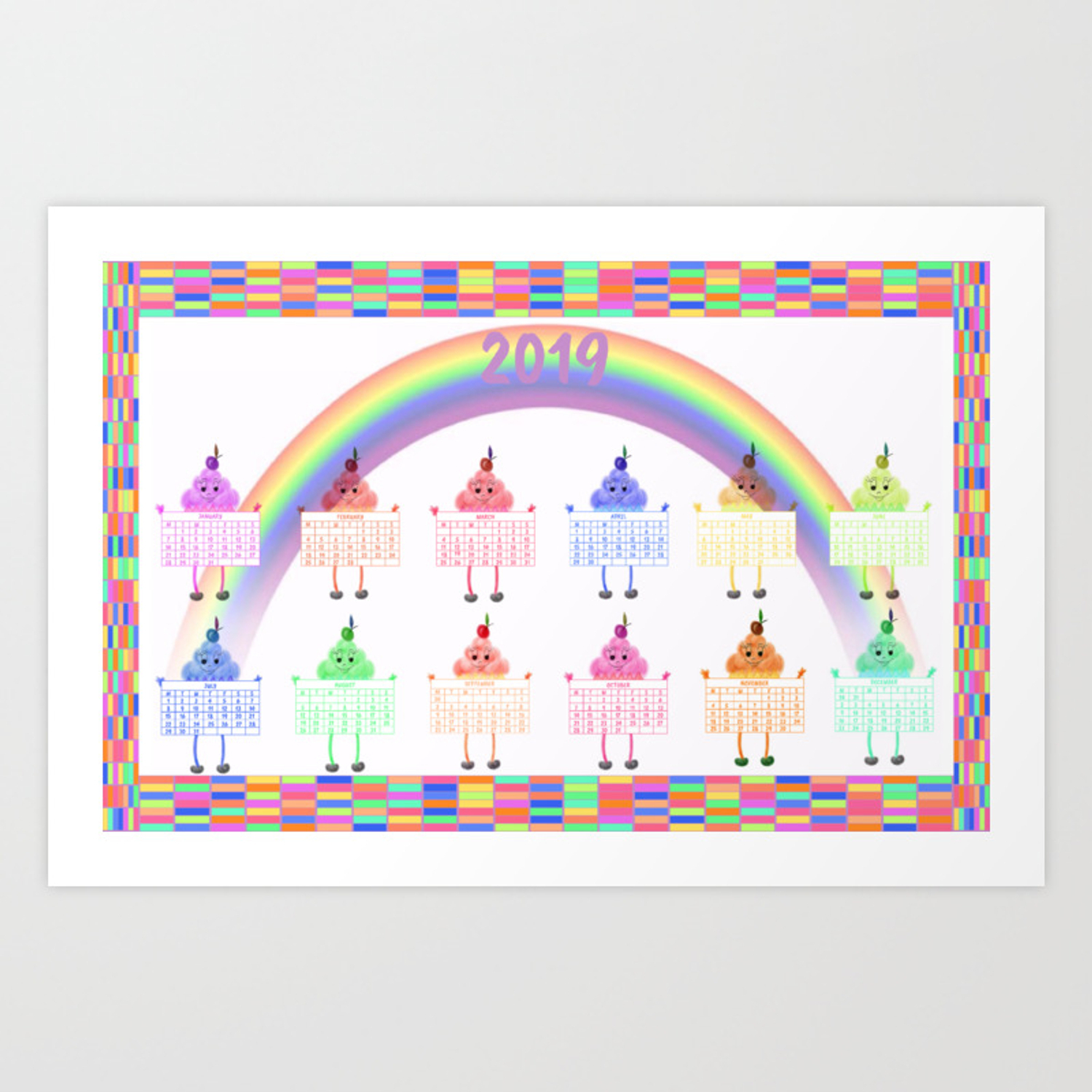 2019 Rainbow Cupcakes Calendar Art Print