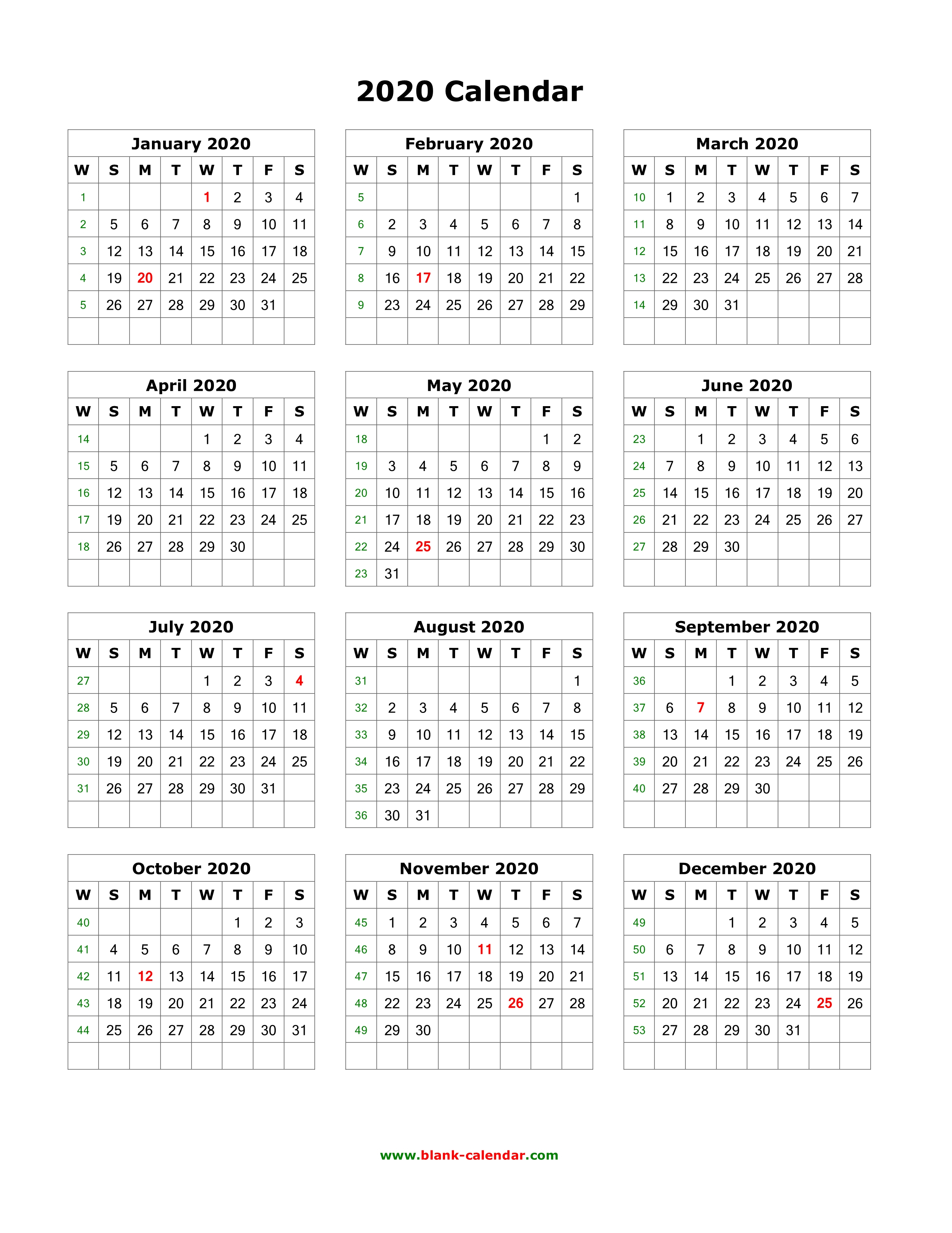 2020 1 Page Calendar - Wpa.wpart.co