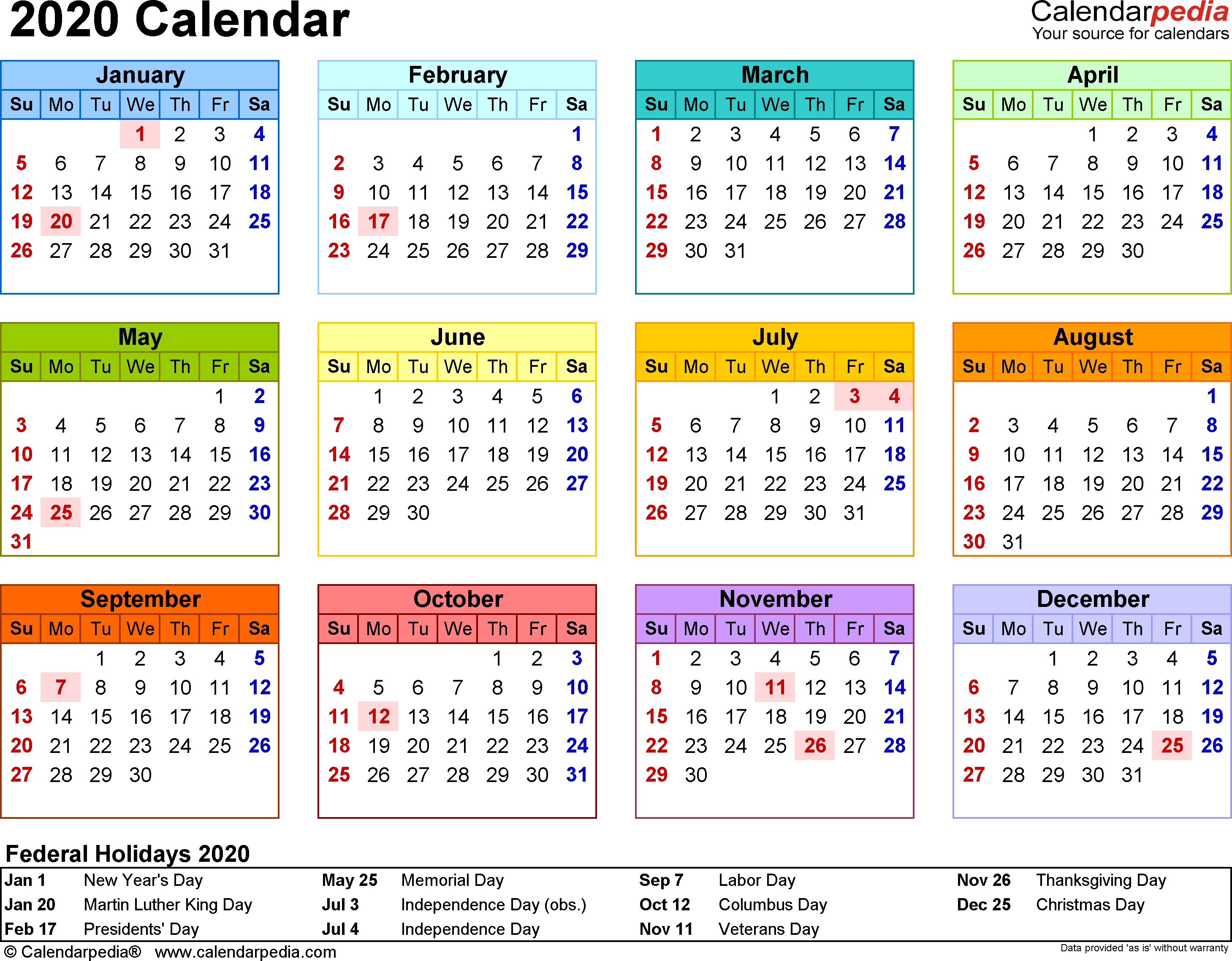 2020 18 Printable Calendar - Wpa.wpart.co