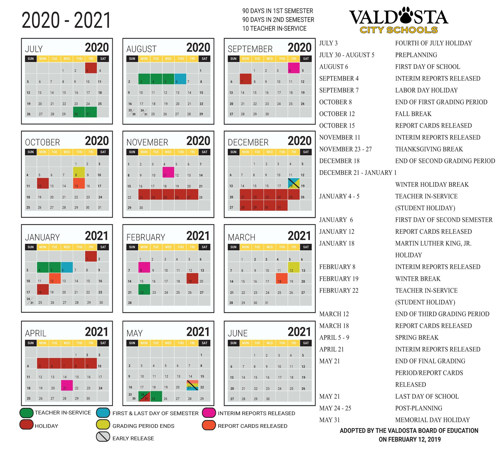 2020 - 2021 Academic Calendar – Student Support Services