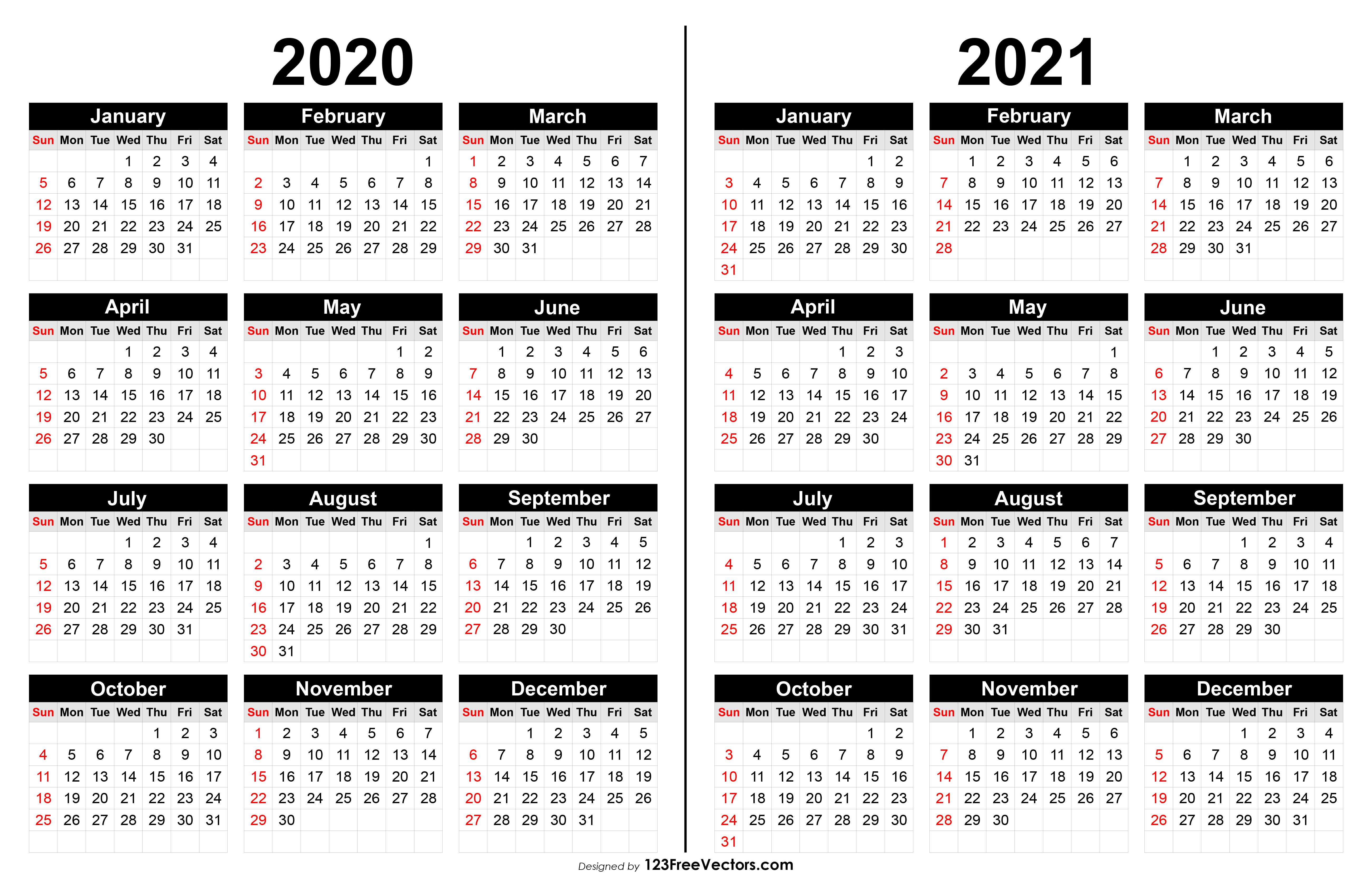 2020 And 2021 Calendar Printable