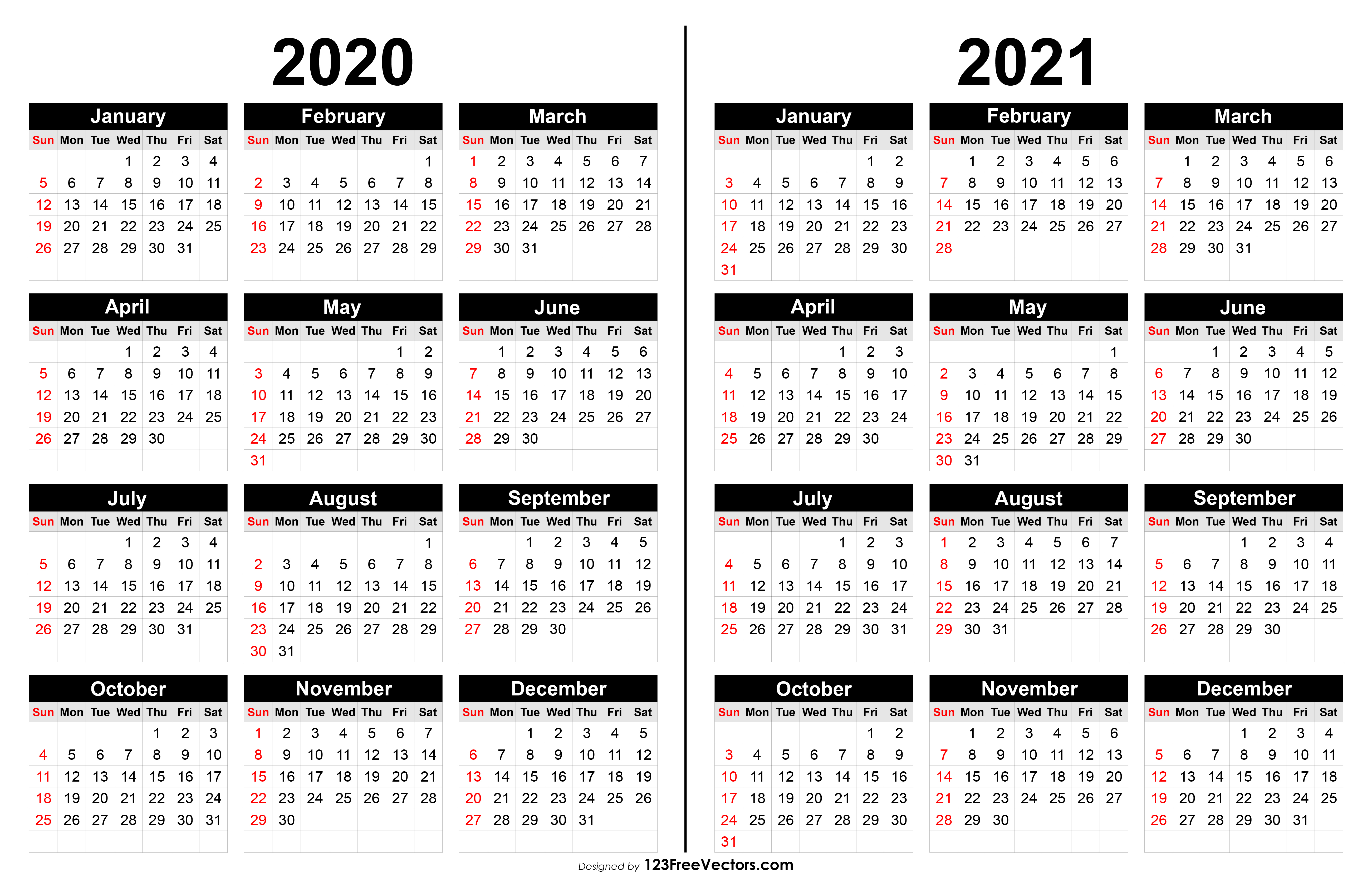 2020 And 2021 Monthly Calendar Printable Free Letter Templates - Riset