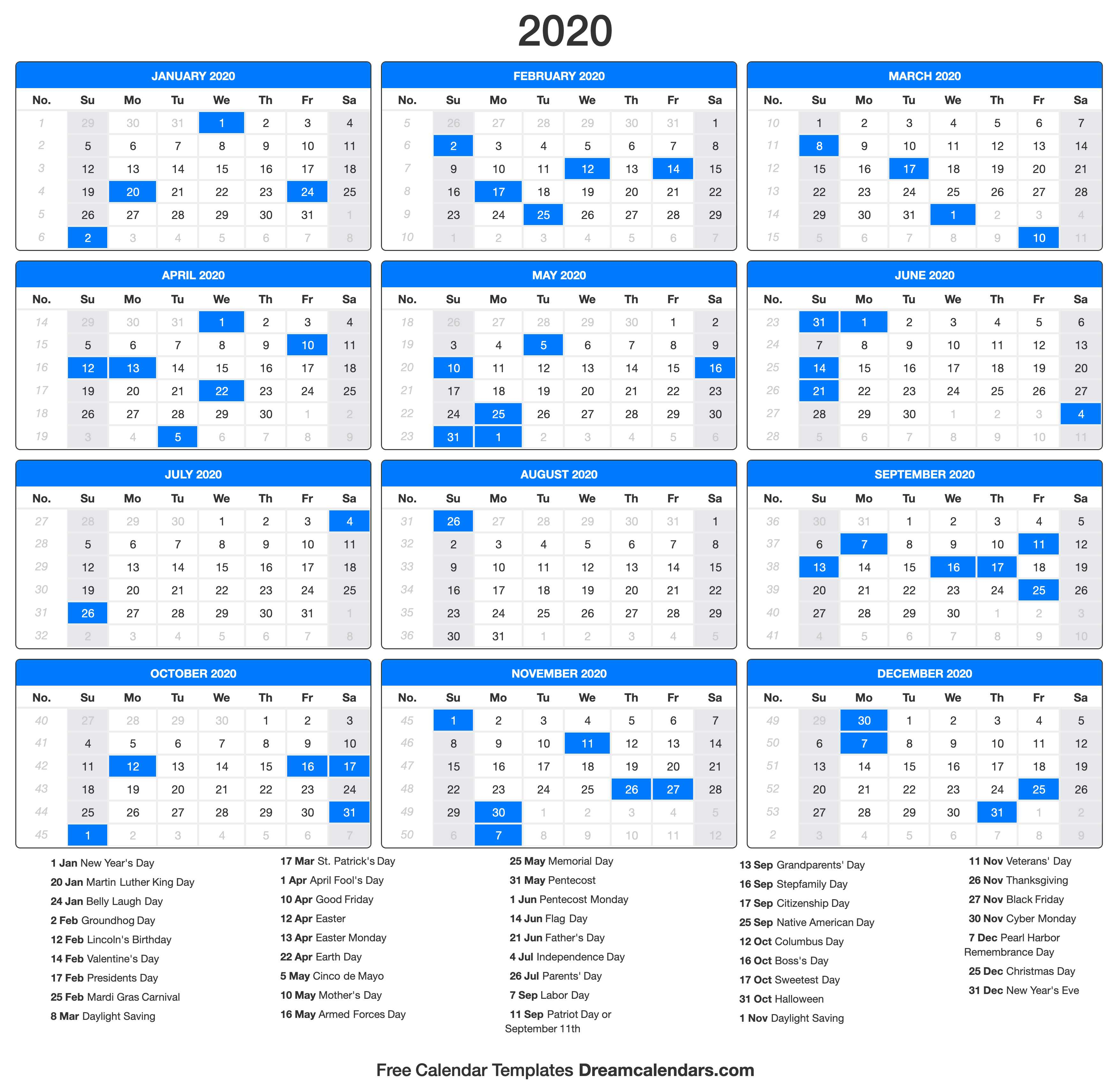 2020 Calendar