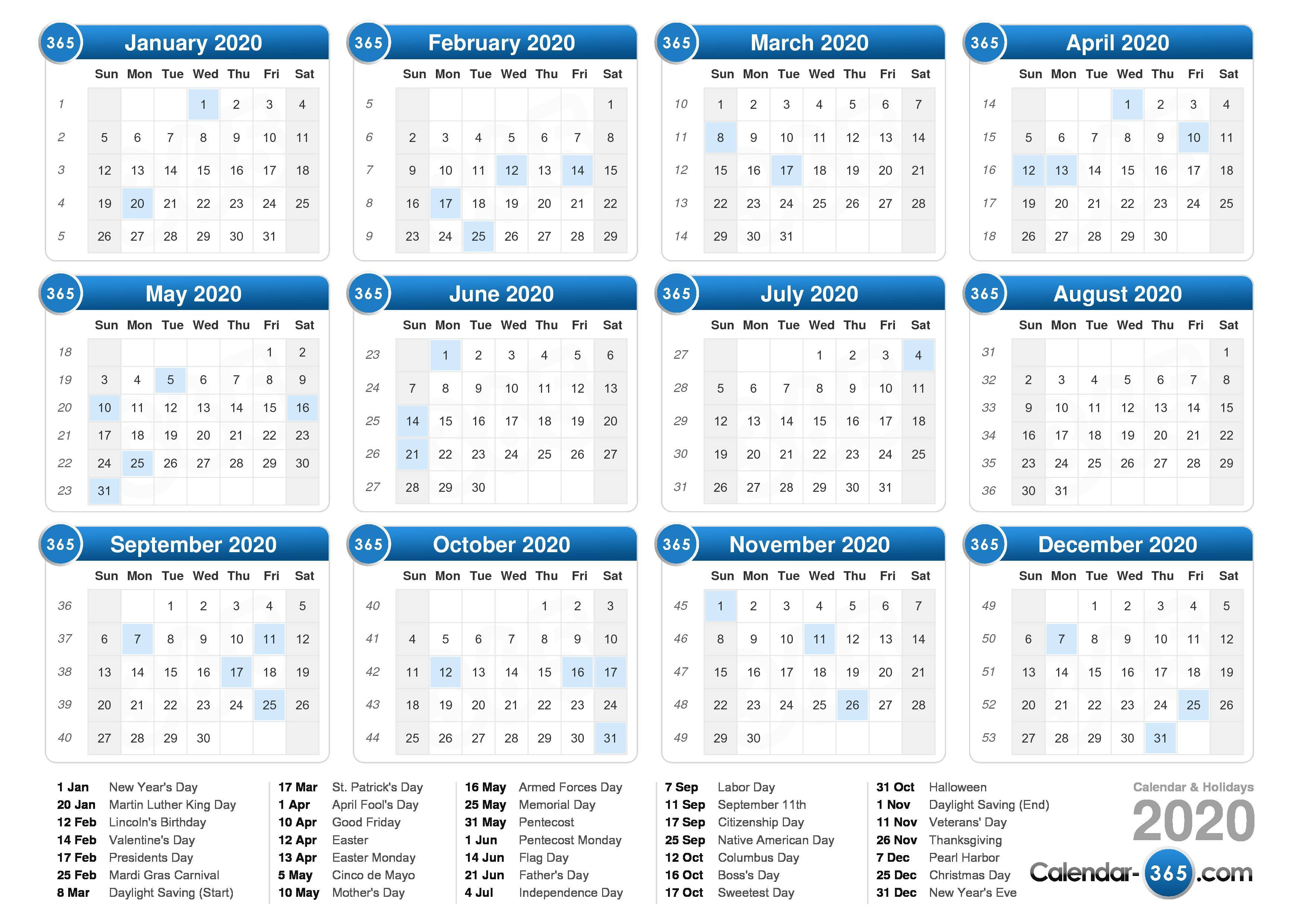 2020 Calendar 365 Pdf