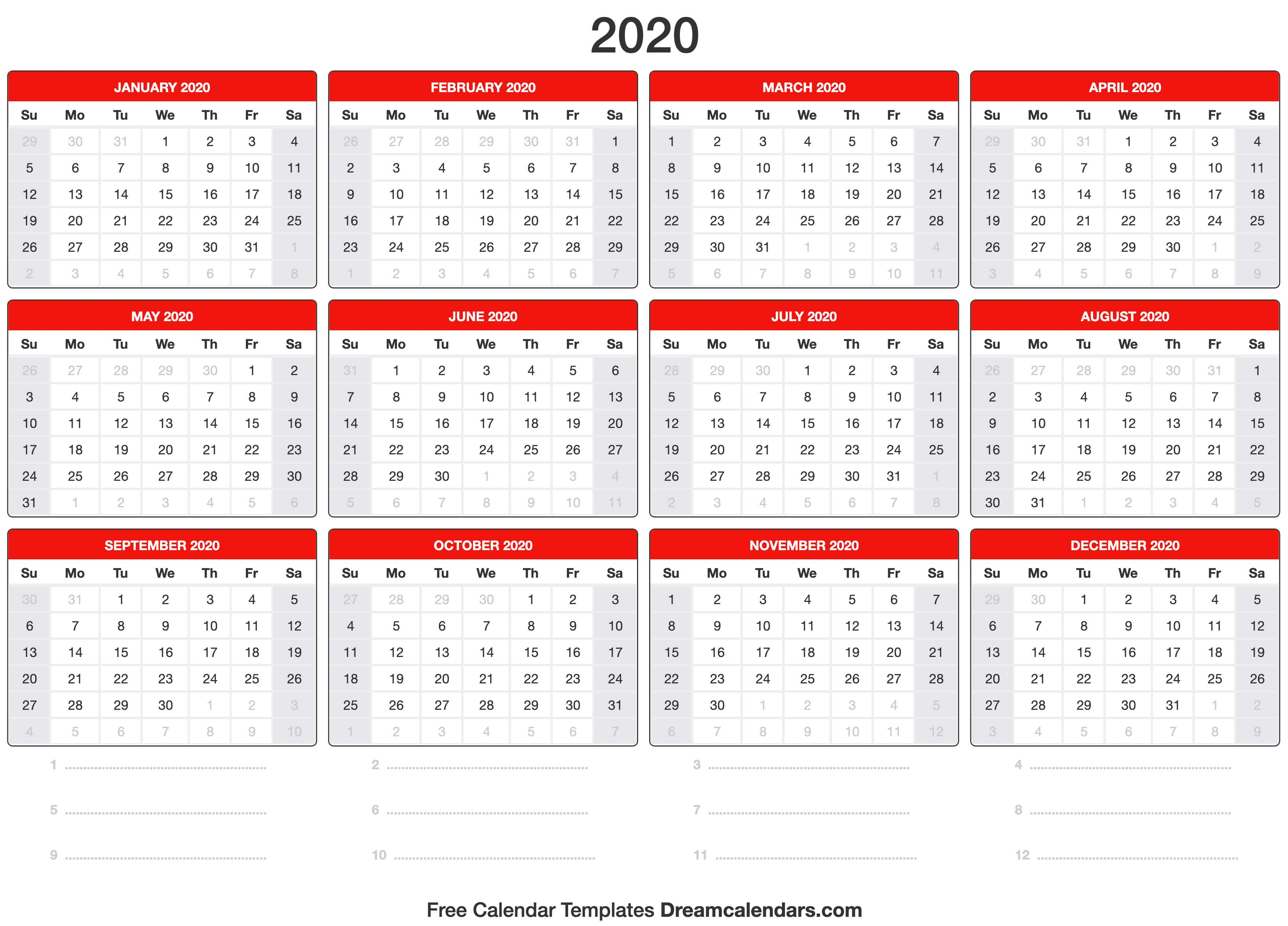 2020 Calendar