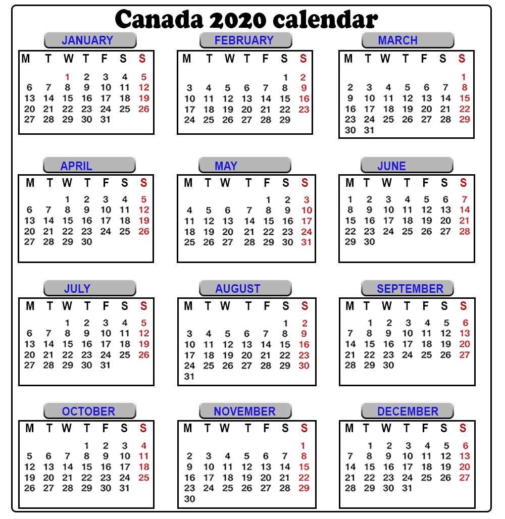 2020 Calendar Canada - Fitbo.wpart.co