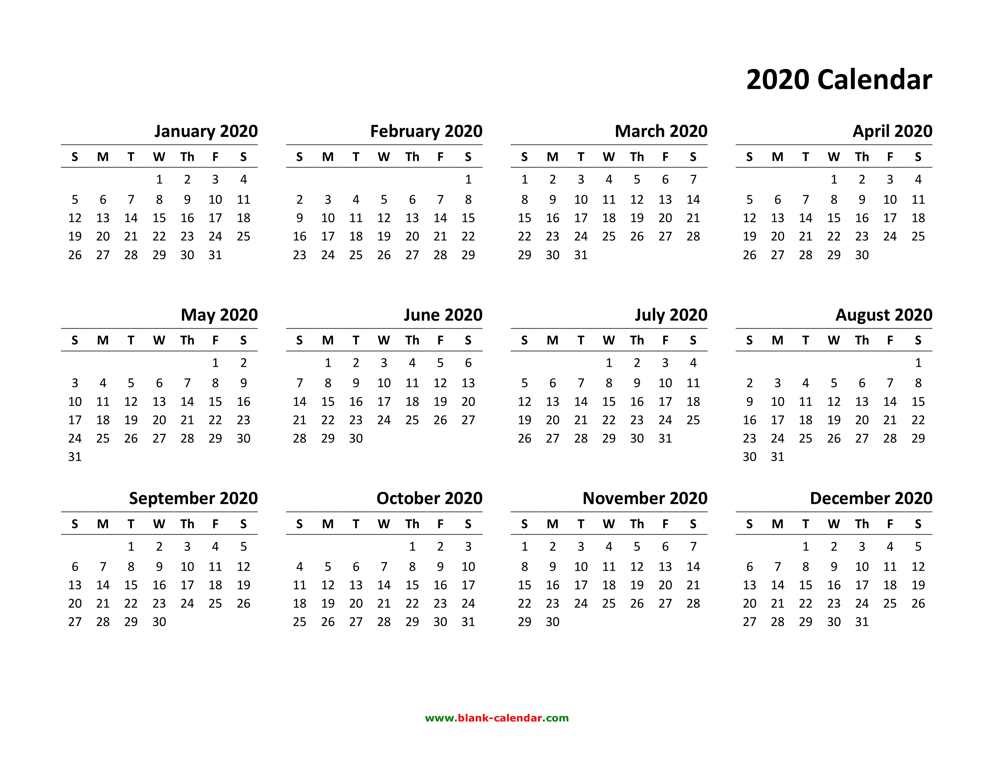 Year Calendar Editable 2020 Calendar Printables Free Templates