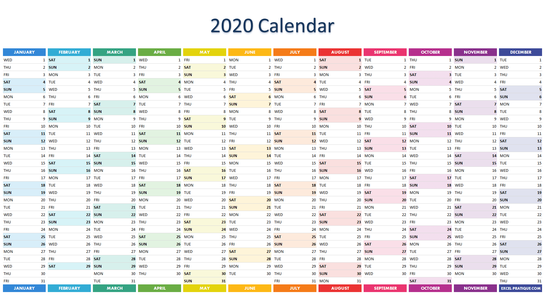 2020 Calendar - Excel-Pratique