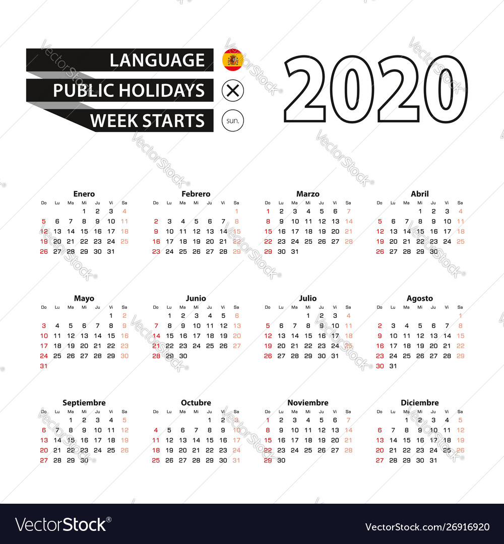 2020 Calendar In Spanish Language Week Starts