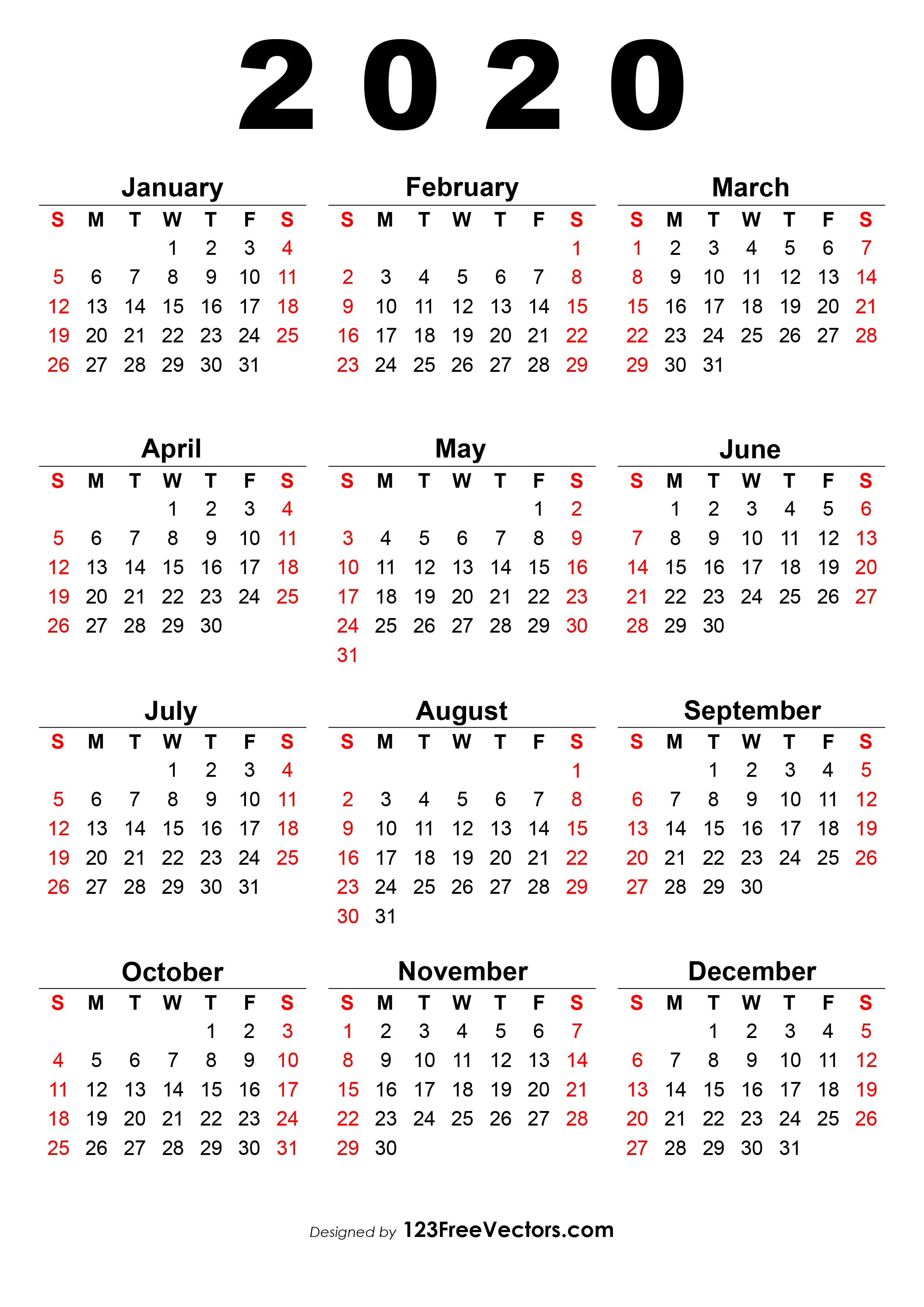 4 Year Calendar 2020 To 2024 Printable - Lona Martie