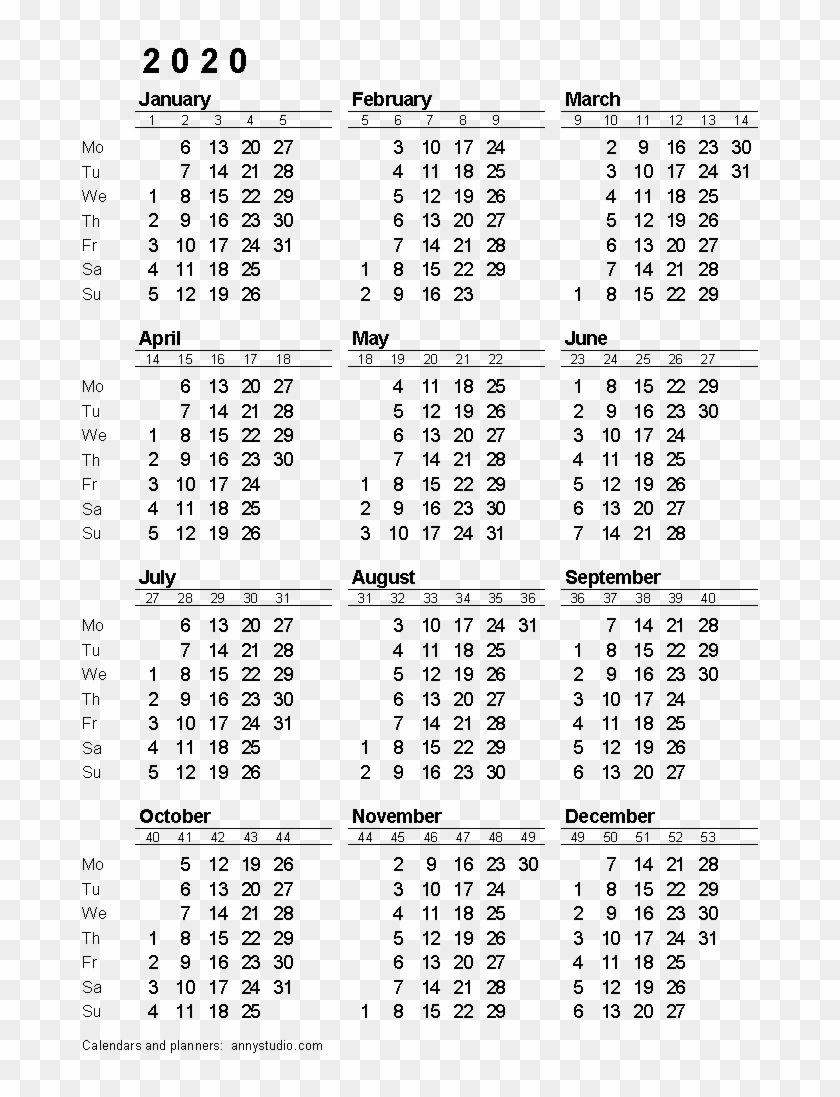 2020 Calendar Png Download Image - 2020 Calendar With Week