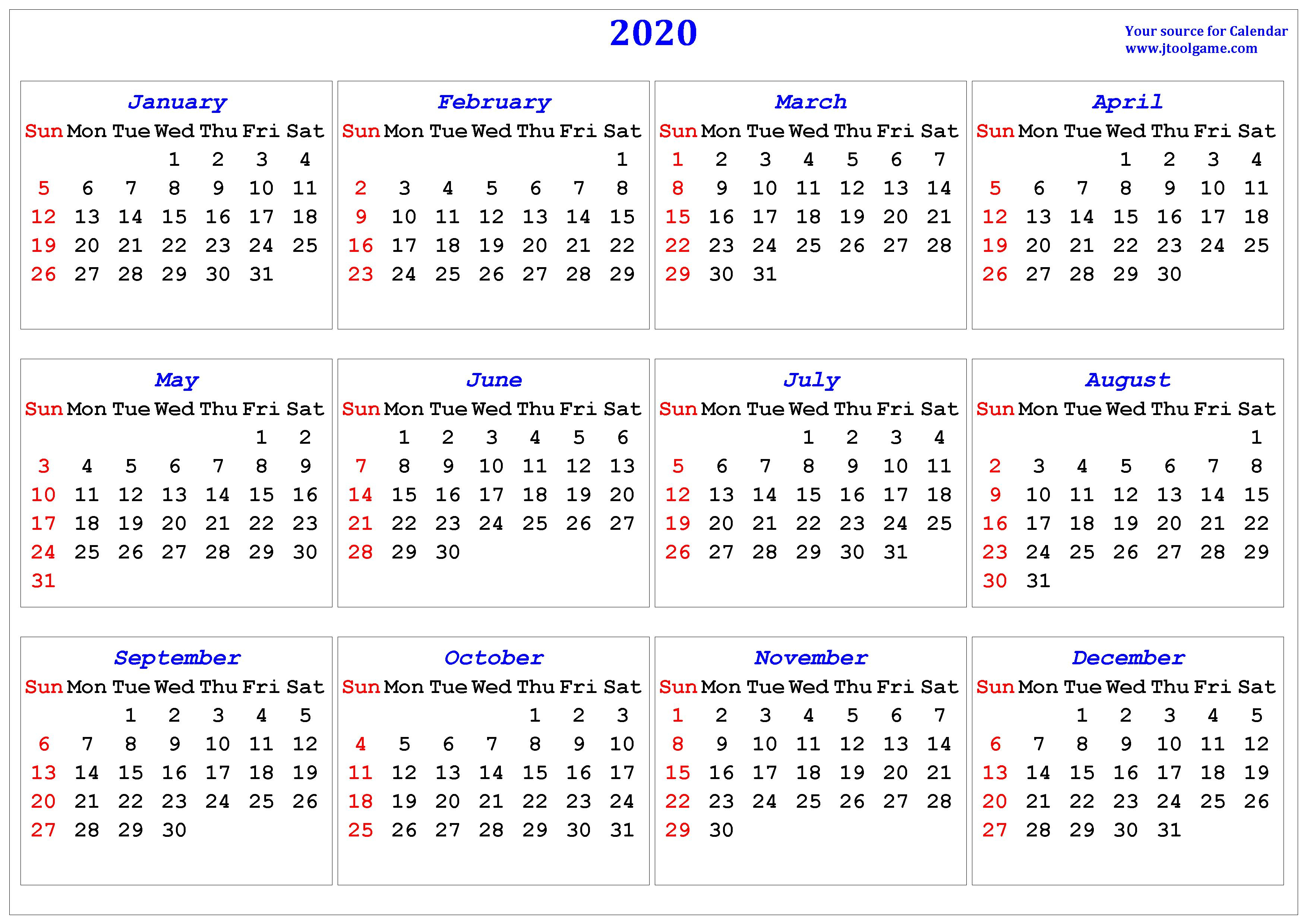 2020 Calendar - Printable Calendar. 2020 Calendar In