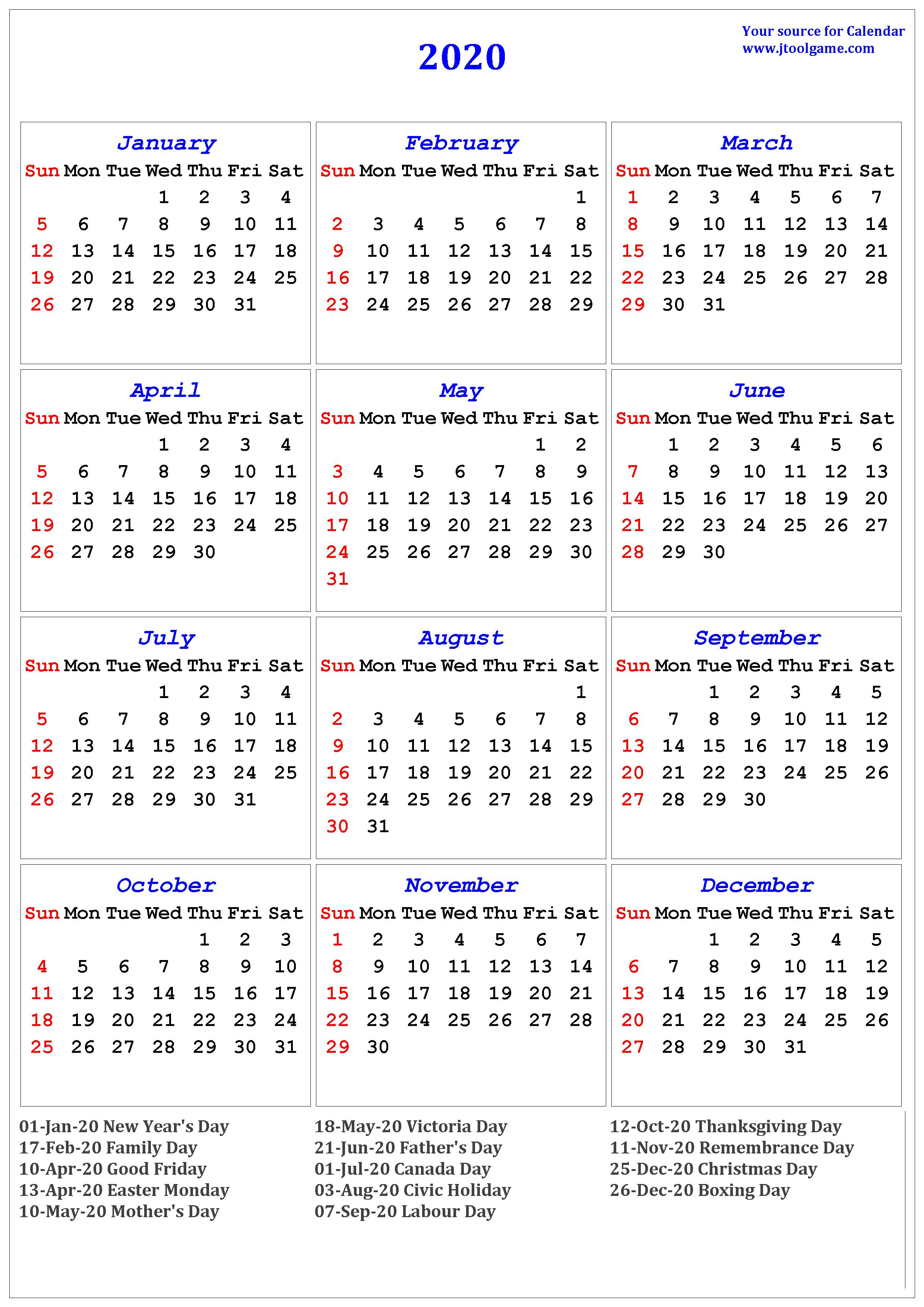 2020 Calendar - Printable Calendar. 2020 Calendar In